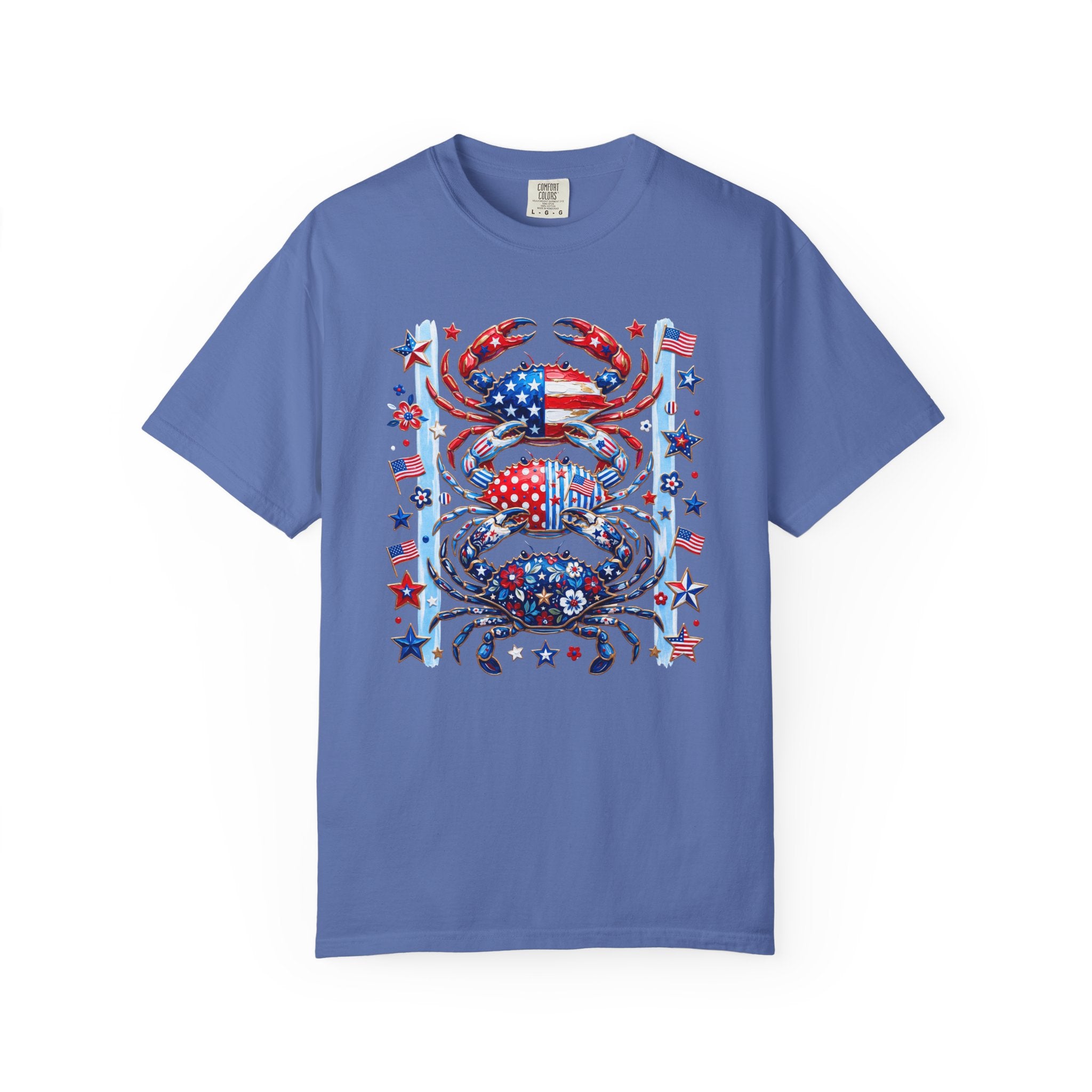 Patriotic Crab T-Shirt — Red White Blue Fourth of July Tee - Faux Brushstroke Graphic Tee - Midnight Eye, LLC
