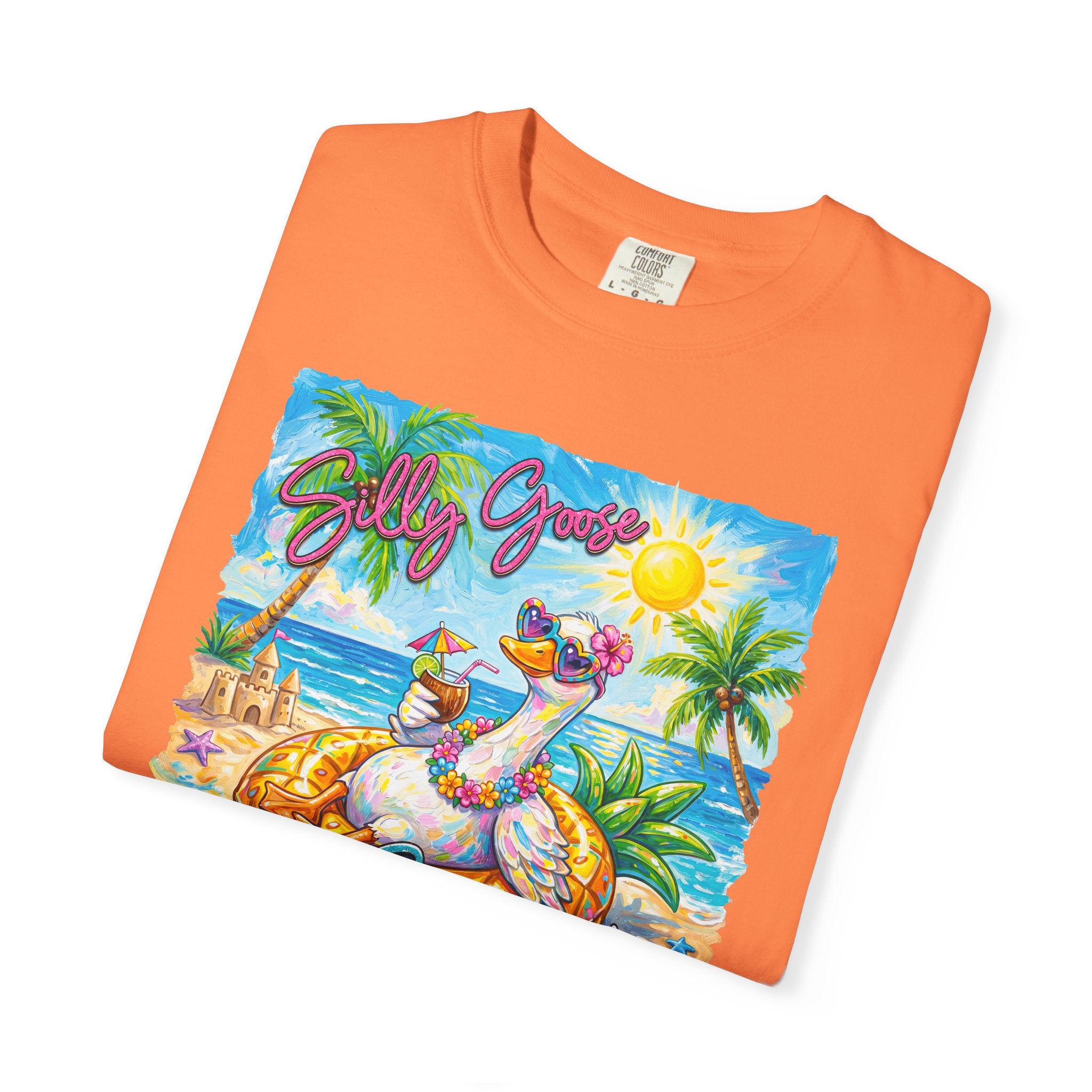 Silly Goose Summer T-Shirt - Colorful Summer Girl Tee - Beach Tee - Tropical T-Shirt - Midnight Eye, LLC