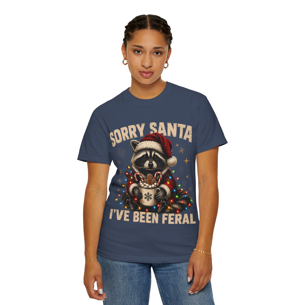Sorry Santa I've Been Feral Cute Raccoon Christmas T-Shirt - Funny Racoon Tee