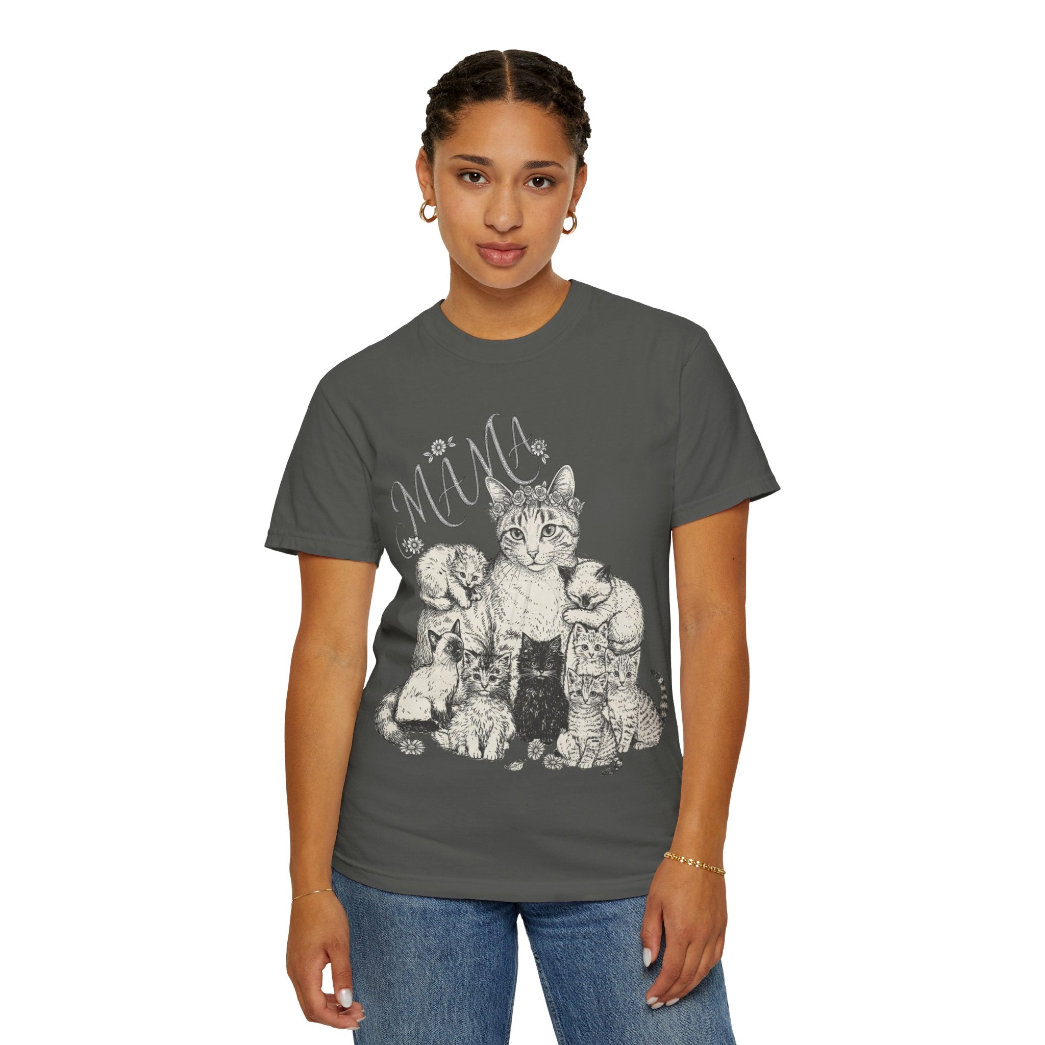 Cat Mama Vintage Graphic T-Shirt - Cat Mama and Kittens Tee