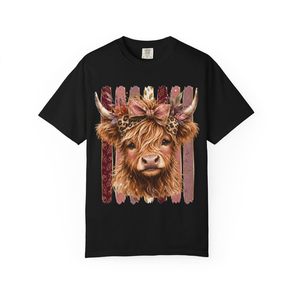 Highland Cow Floral Tee — Cute Cow Graphic T-Shirt