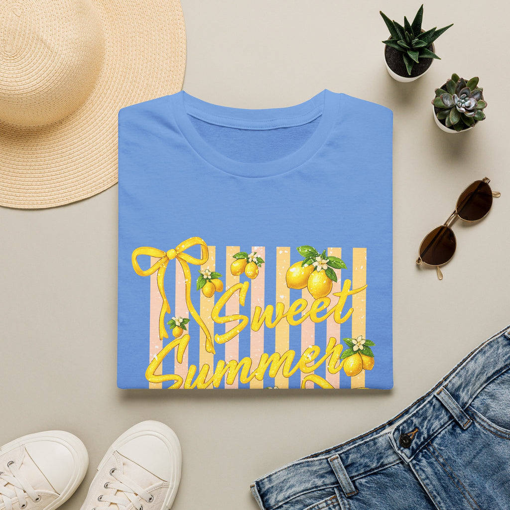 Sweet Summer Lemon Striped T-Shirt - Cute Bows Colorful Summer T-Shirt. Midnight Eye, LLC.