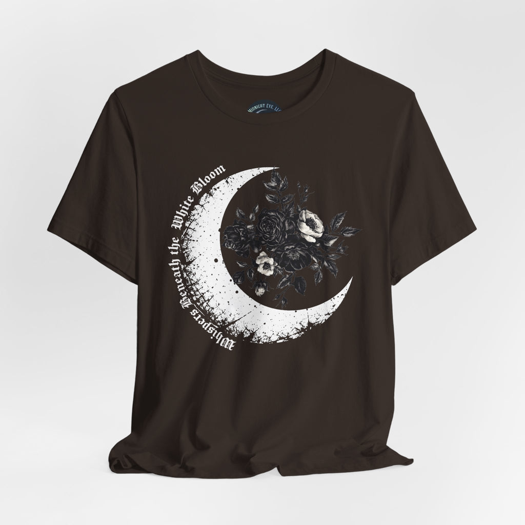 Moonflower Moon Tee — Floral Crescent Moon Graphic T-Shirt - Gothic Moon & Flowers Tee