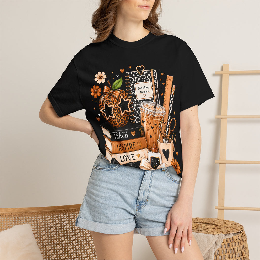 Teacher Life T‑Shirt — Teach Inspire Love Fall Apple & Coffee Graphic Tee