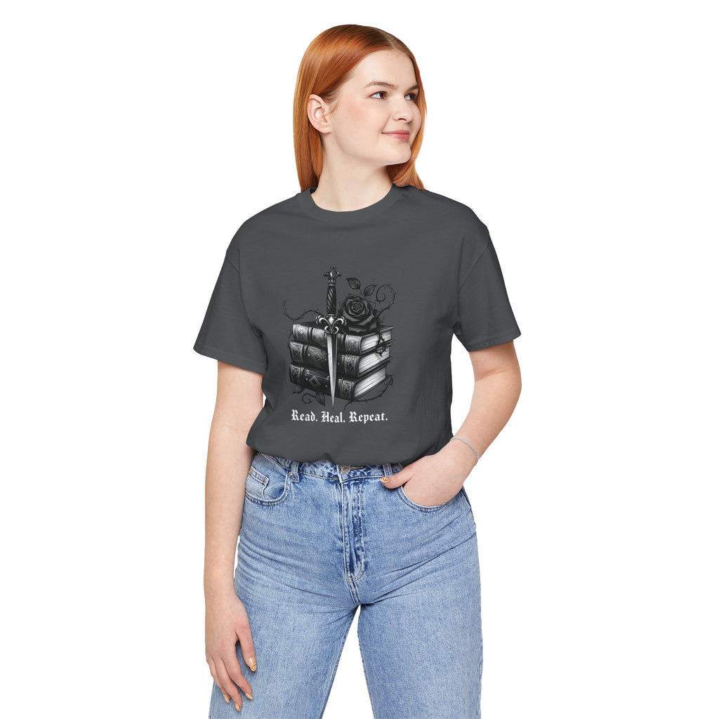 Read. Heal. Repeat. Gothic Book, Rose & Dagger T-Shirt. Books Tee - Dark Aesthetic - Midnight Eye, LLC