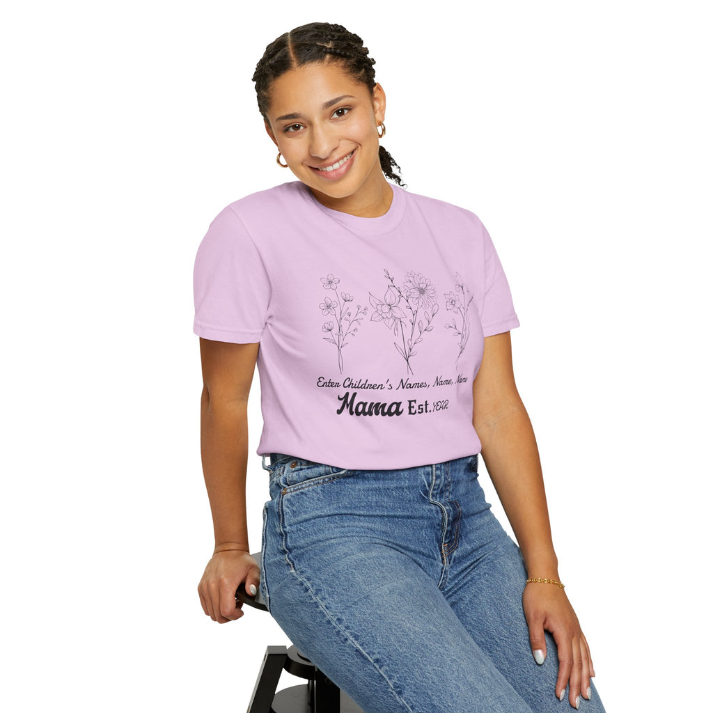 Mama Est. Personalized Floral T-Shirt — Child Name & Birth Year Tee - Midnight Eye, LLC