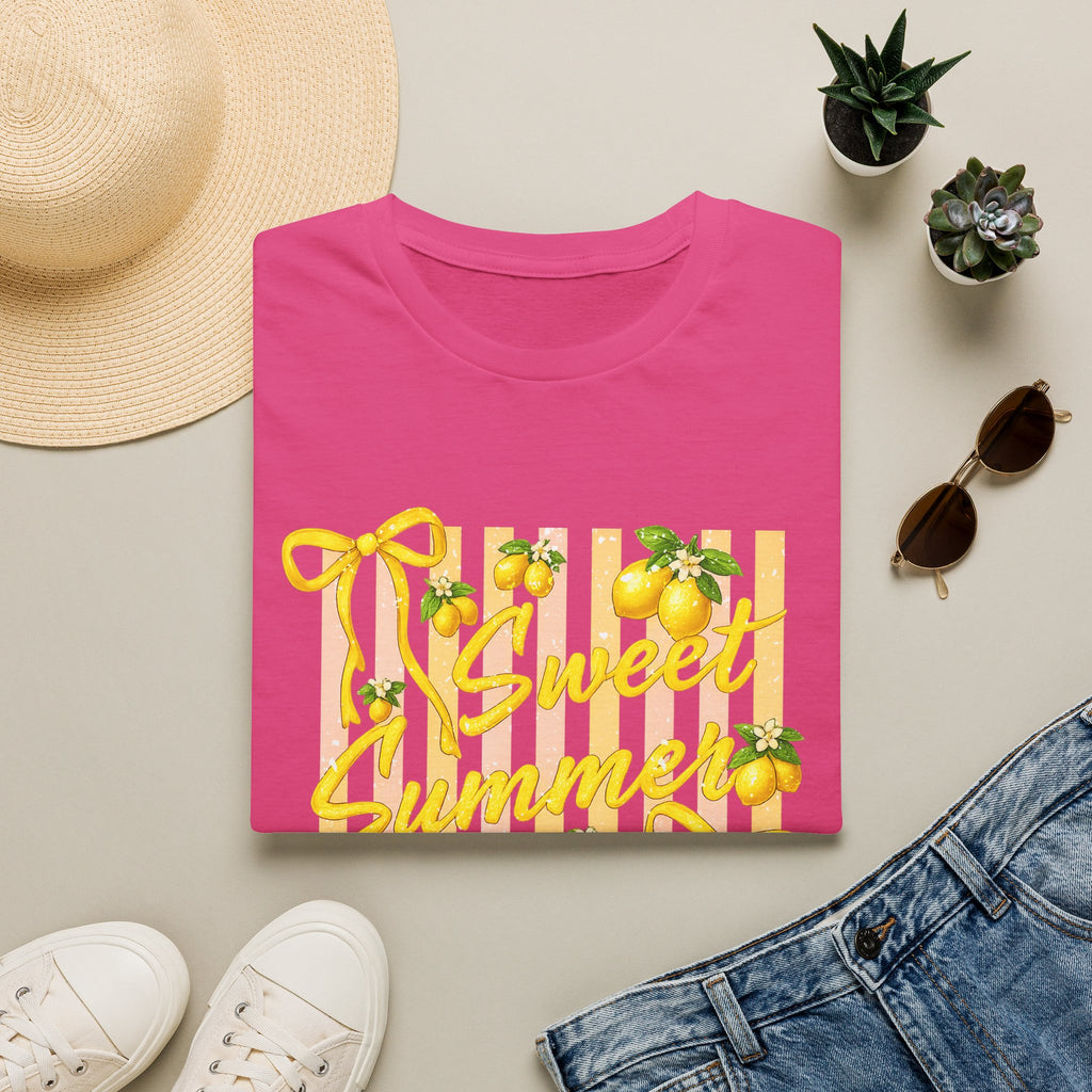 Sweet Summer Lemon Striped T-Shirt - Cute Bows Colorful Summer T-Shirt. Midnight Eye, LLC.