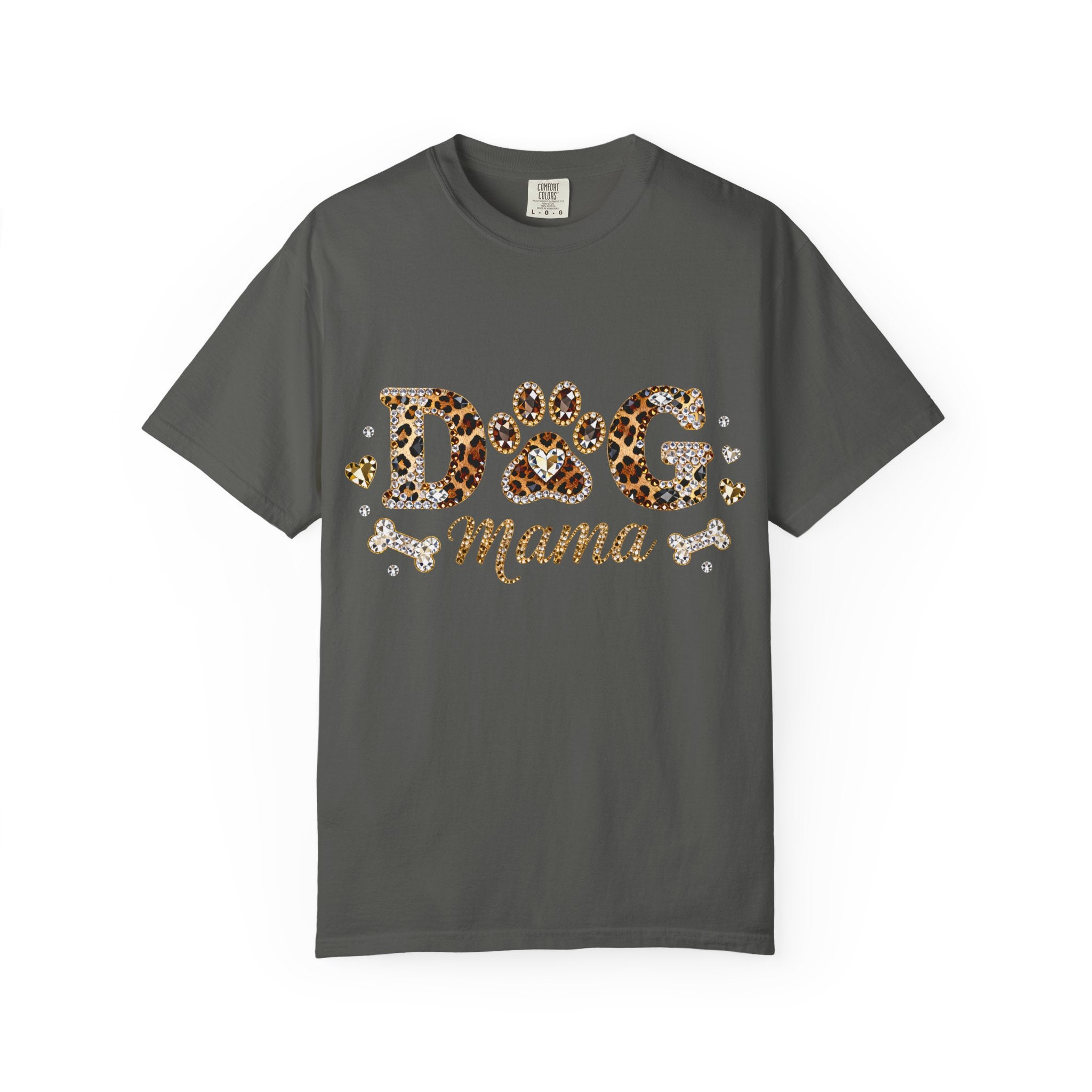 Faux Diamond Print Dog Mama Leopard Paw T-Shirt — Vintage Dog Mom Tee. Midnight Eye, LLC. 