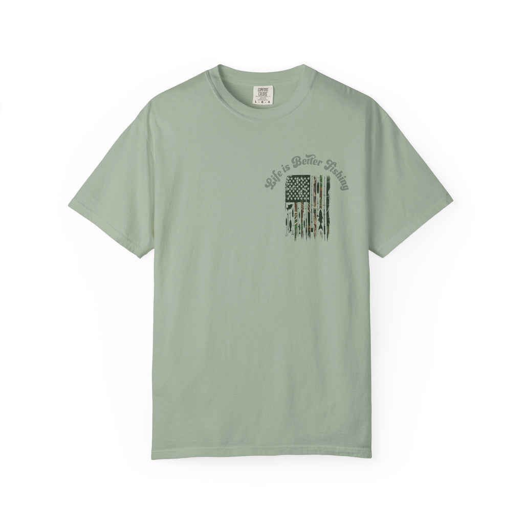 Fishing Flag T-Shirt — "Life is Better Fishing" Graphic Tee - Patriotic Tee - Father's Day T-Shirt - Midnight Eye, LLC