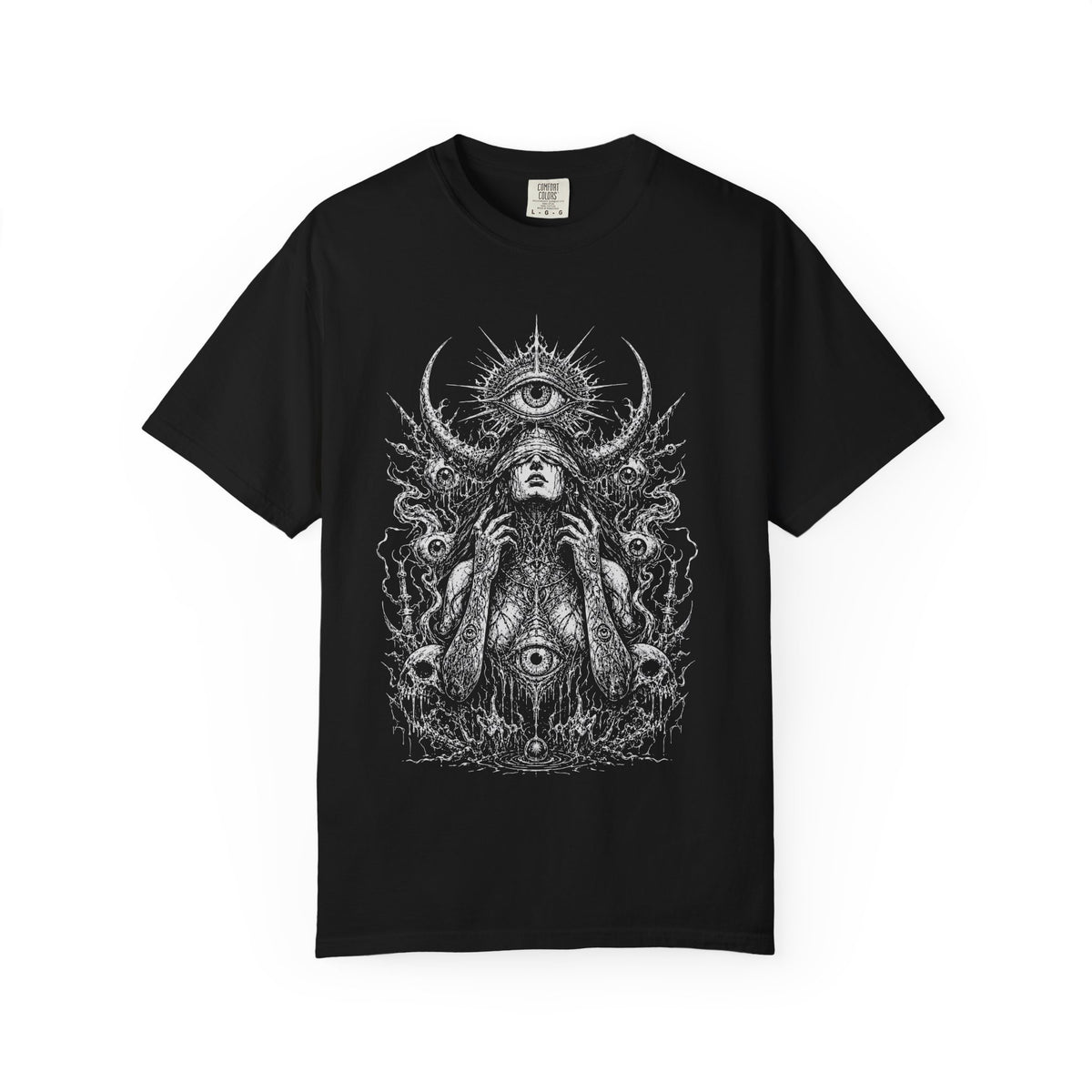 Mystical Goddess Eye Graphic T-Shirt - Death Metal Half Tone Tee