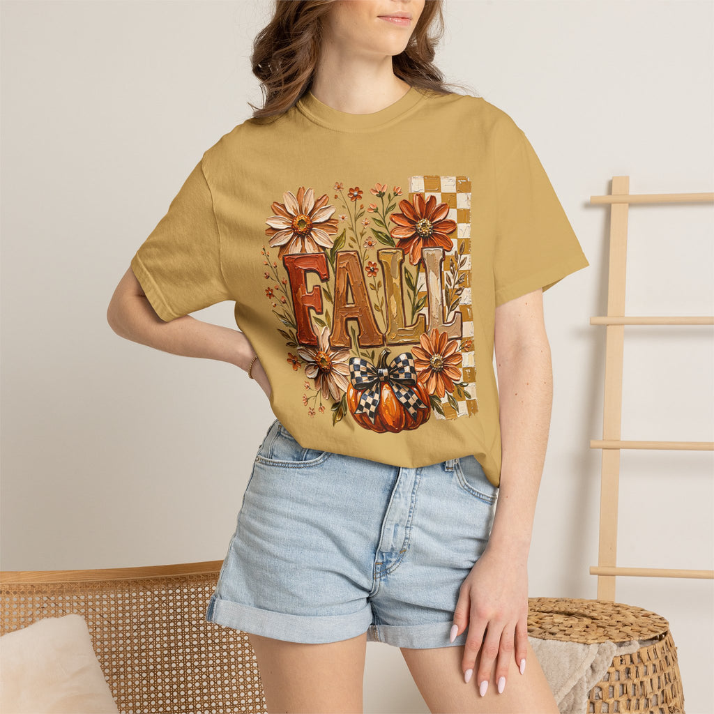 Fall Floral Pumpkin T-Shirt — Rustic Autumn Graphic Tee. Midnight Eye, LLC