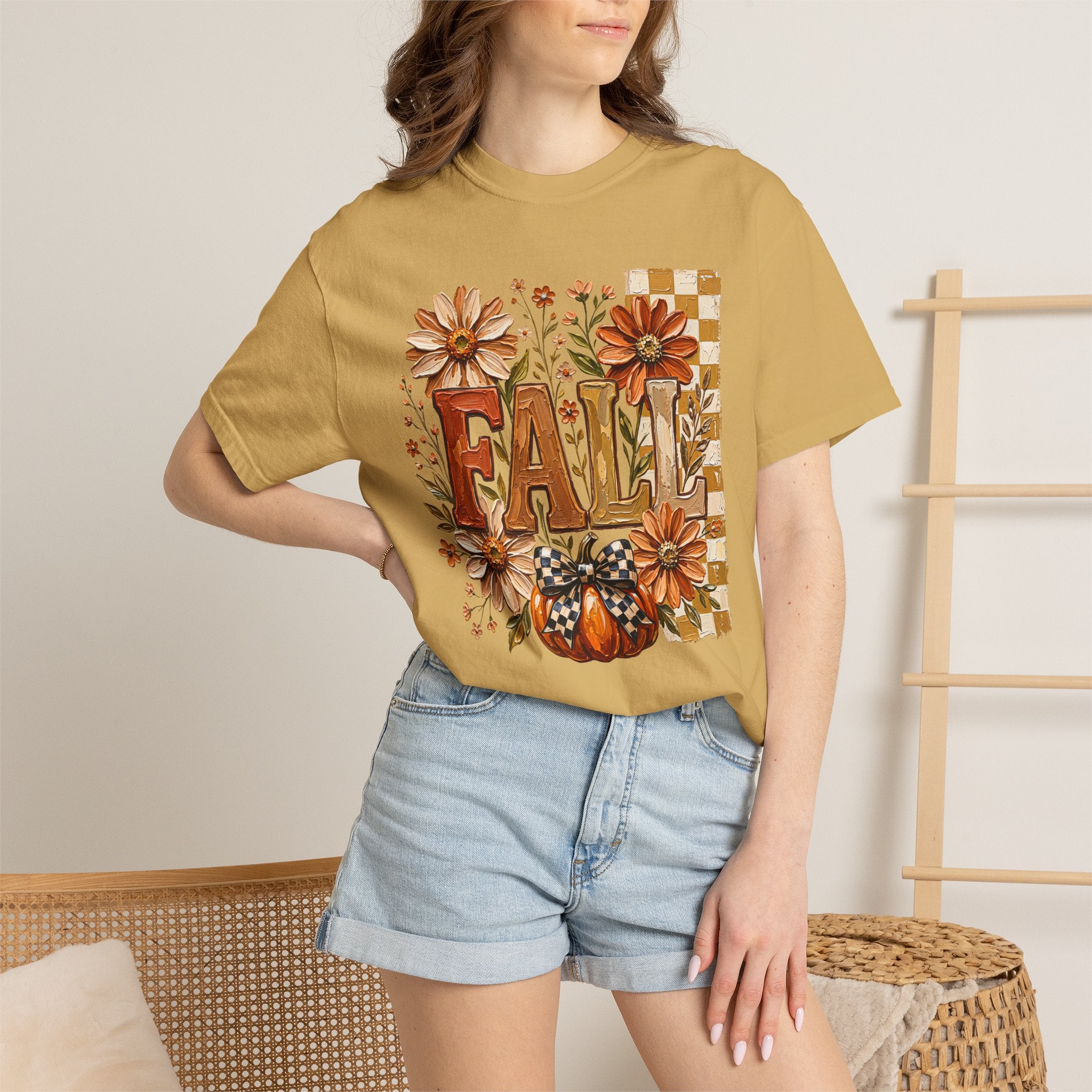 Fall Floral Pumpkin T-Shirt — Rustic Autumn Graphic Tee. Midnight Eye, LLC