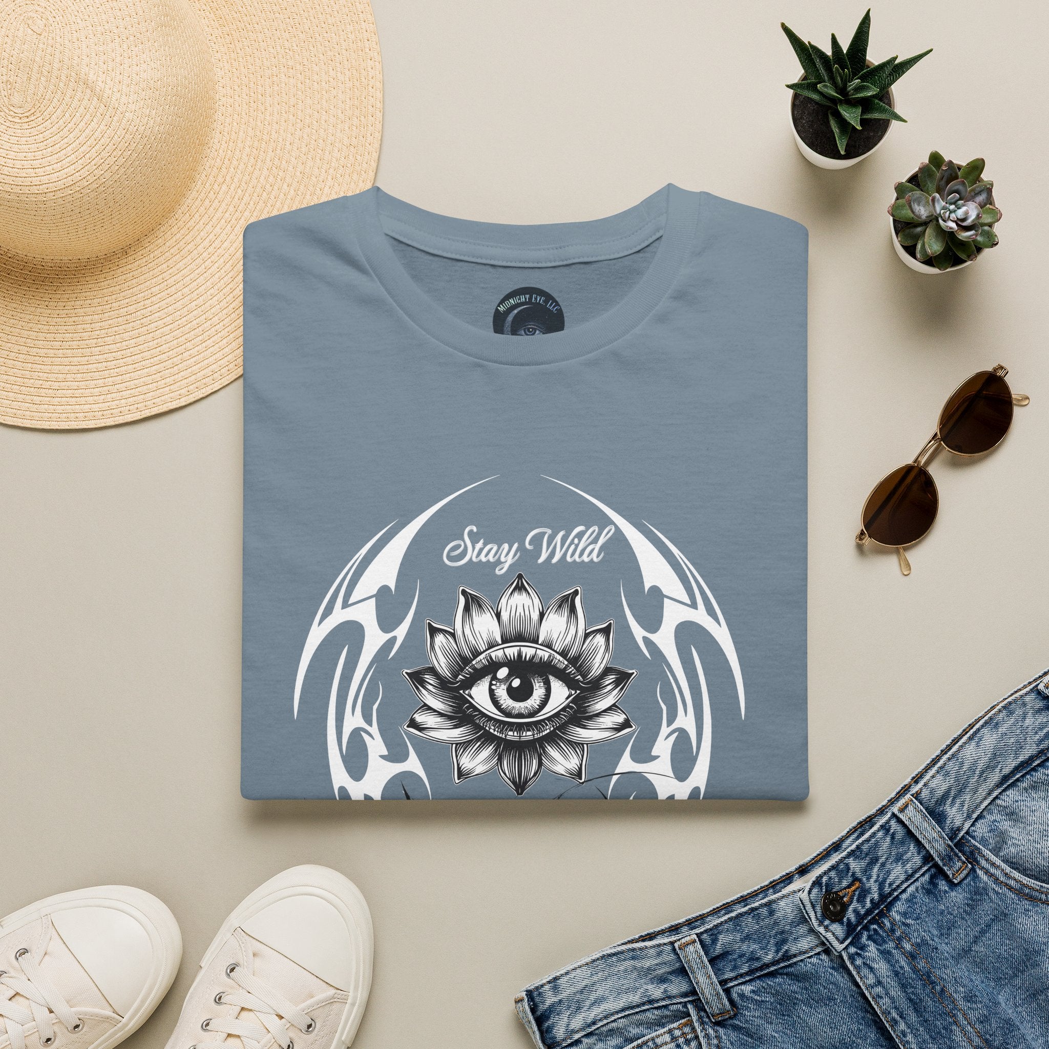 Stay Wild Midnight Moon T-Shirt — Mystical Lotus Eye Graphic Tee - Goth Tee - Dark Aesthetic T-Shirt - Midnight Eye, LLC