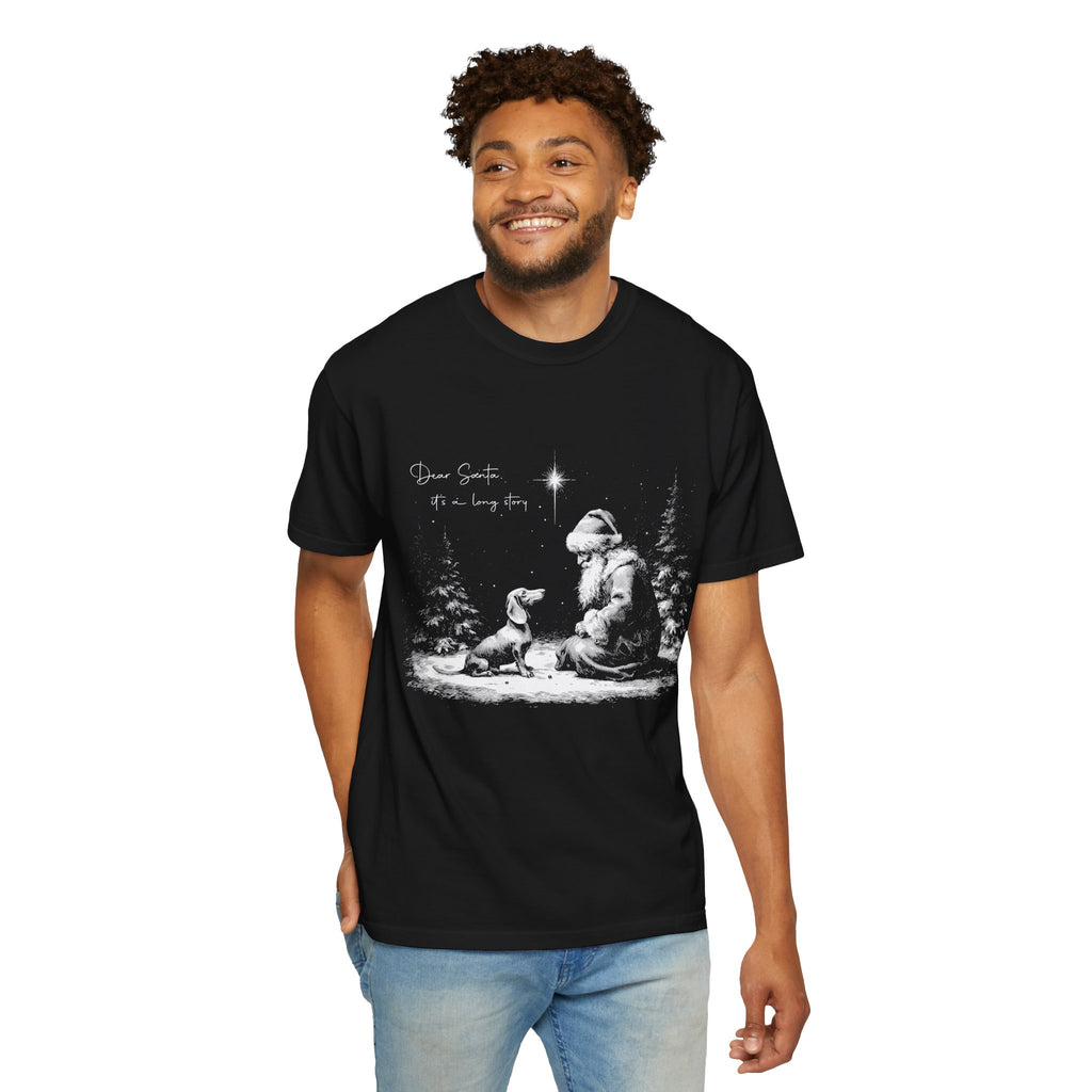 Santa & Dog Christmas T‑Shirt — "Dear Santa I’ve Been Good" Holiday Tee