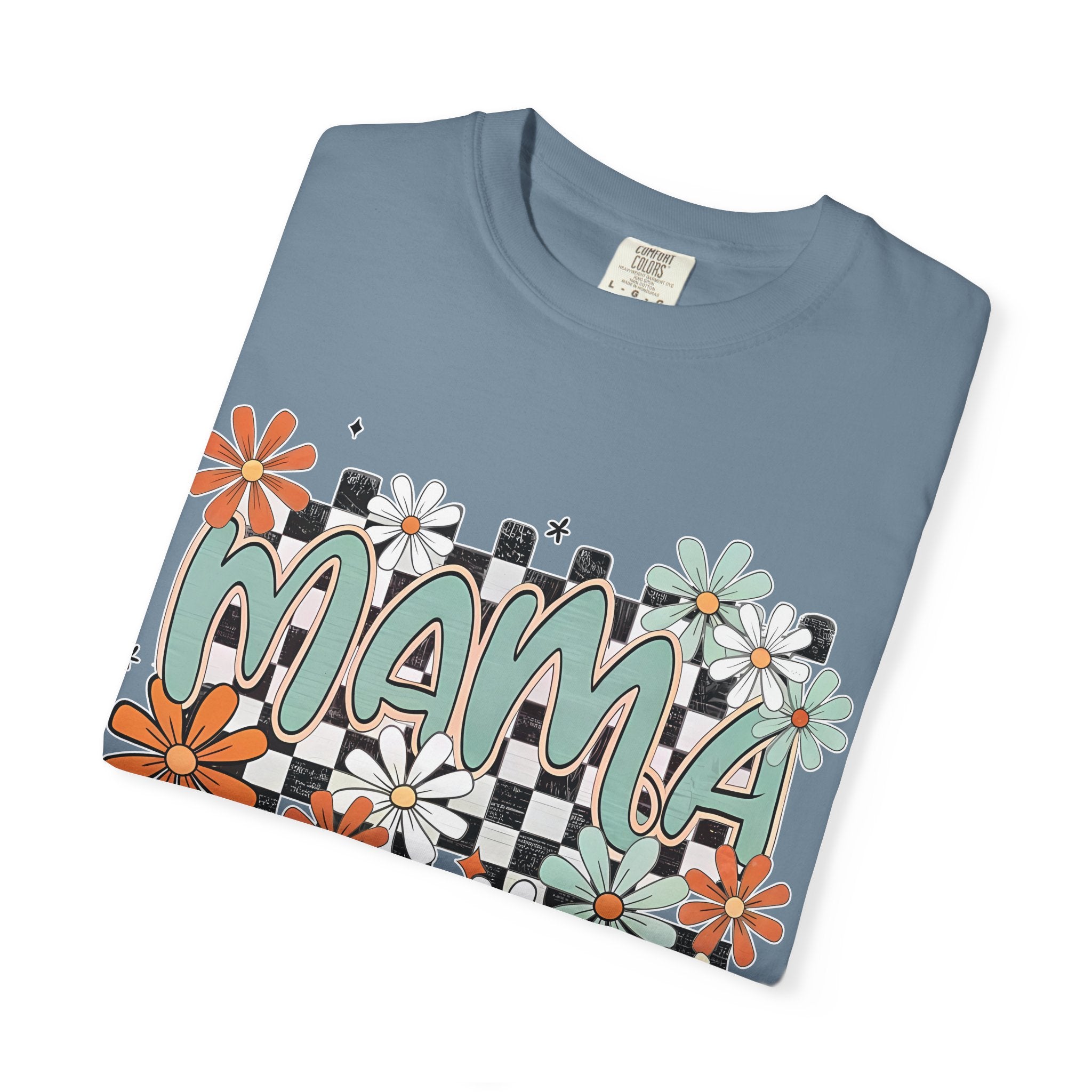 Mama Floral Graphic T-Shirt — Retro Checkerboard Mom Tee