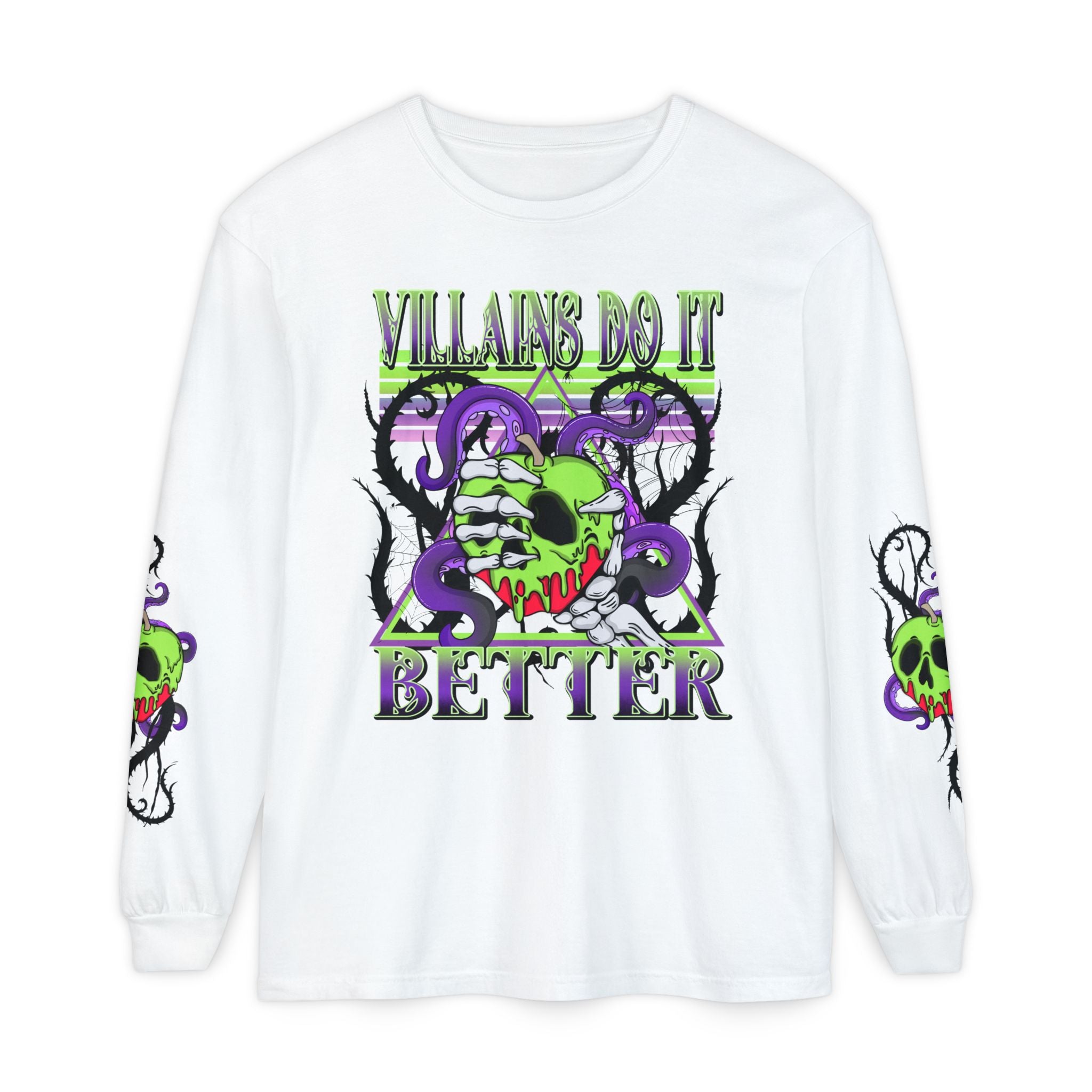Villains Do It Better Long Sleeve Tee - Halloween Villains Graphic T-Shirt. Midnight Eye, LLC