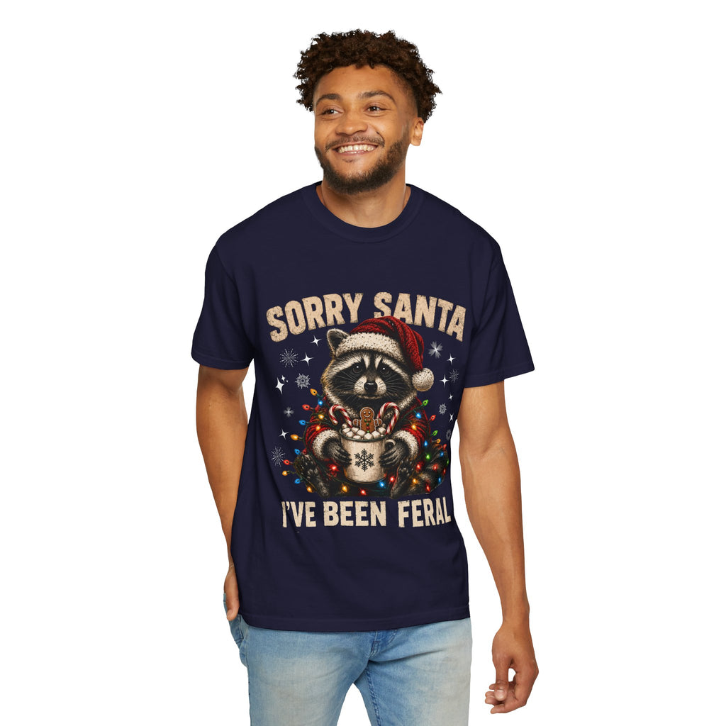 Sorry Santa I've Been Feral Cute Raccoon Christmas T-Shirt - Funny Racoon Tee