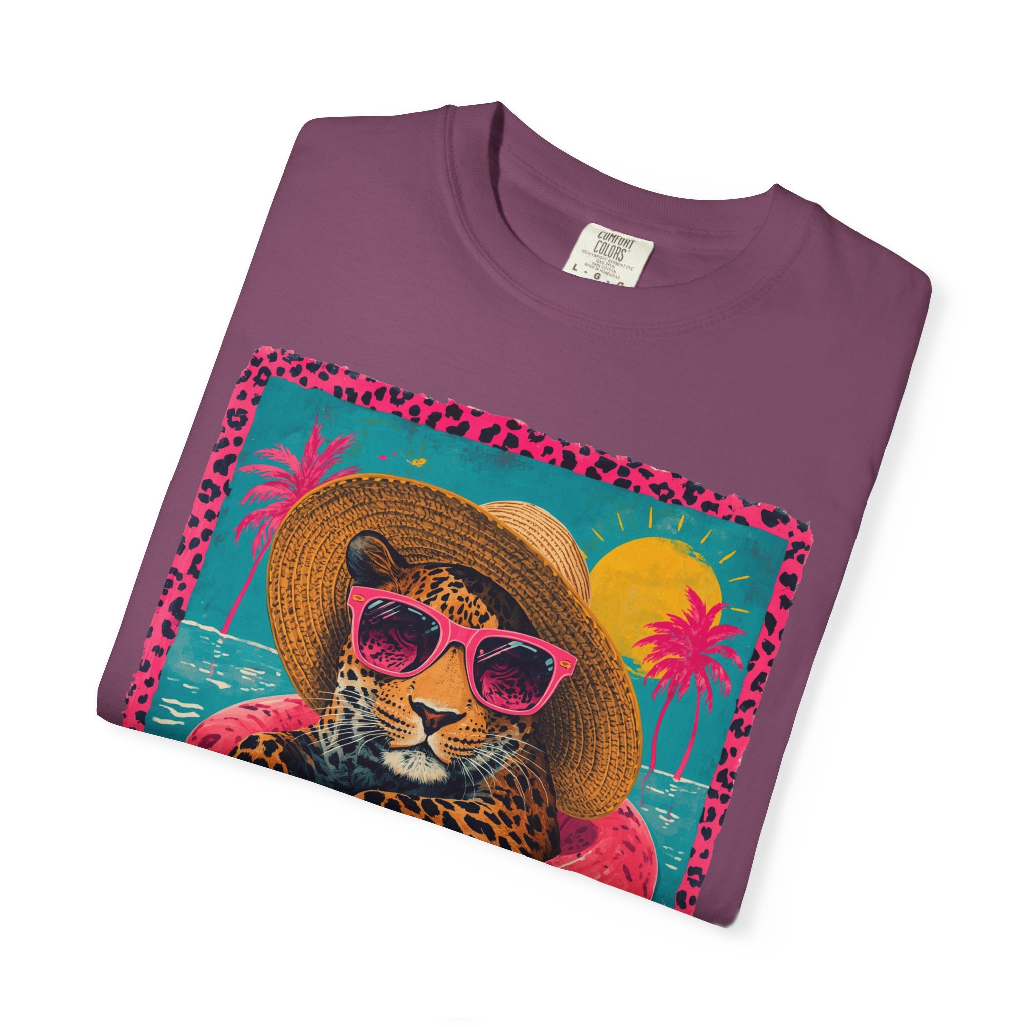 T-Shirt — Tropical Leopard in Sunglasses Summer Graphic - Sassy Vacation T-Shirt. Midnight Eye, LLC.
