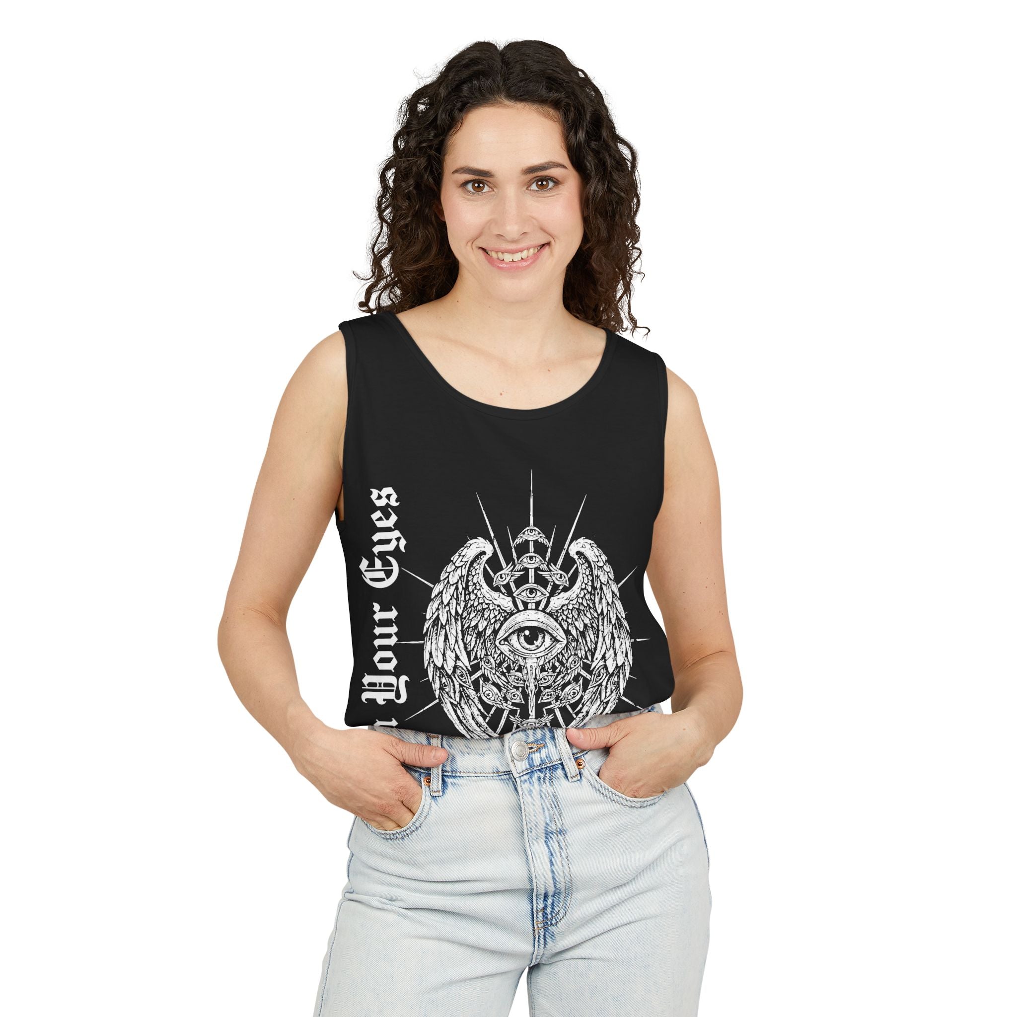 Mystic Winged Eye Tank Top — "Open Your Eyes" Gothic Graphic Tank. Midnight Eye, LLC