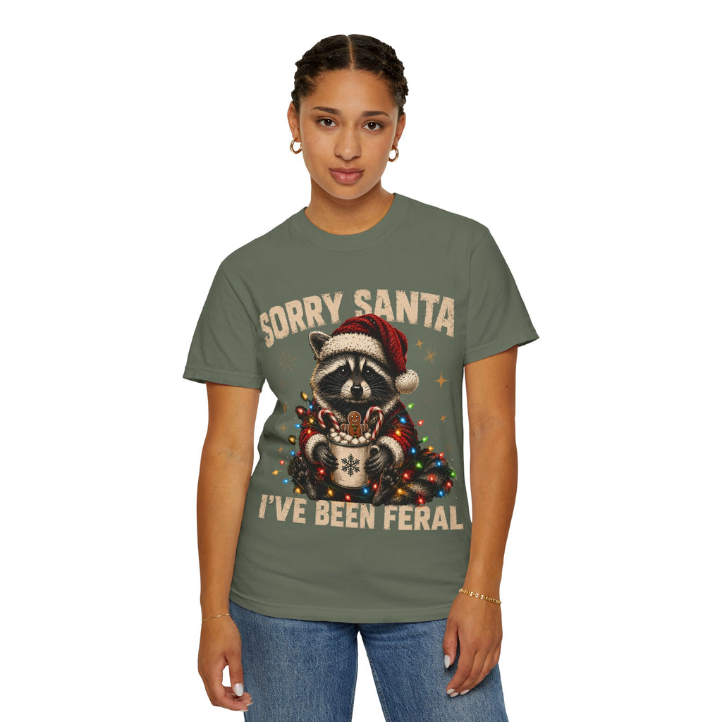 Sorry Santa I've Been Feral Cute Raccoon Christmas T-Shirt - Funny Racoon Tee