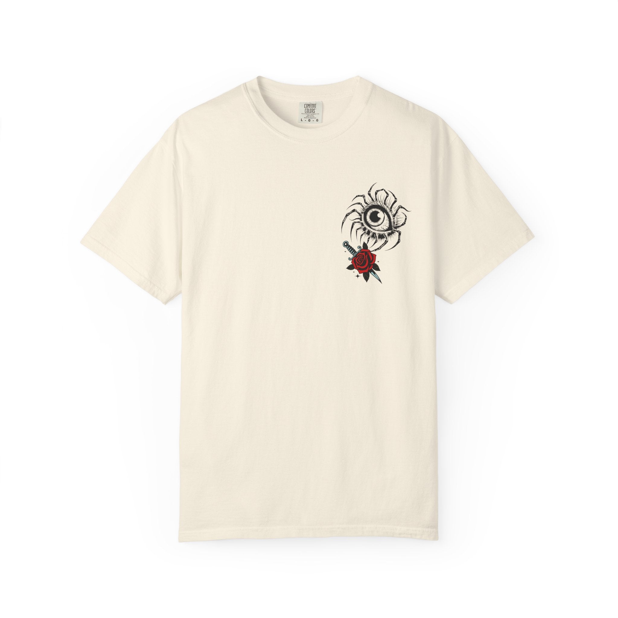 Graphic Skull & Red Rose Gothic T‑Shirt - Edgy Streetwear T-Shirt - Vintage Tee - Dark Aesthetic Tee - Midnight Eye, LLC
