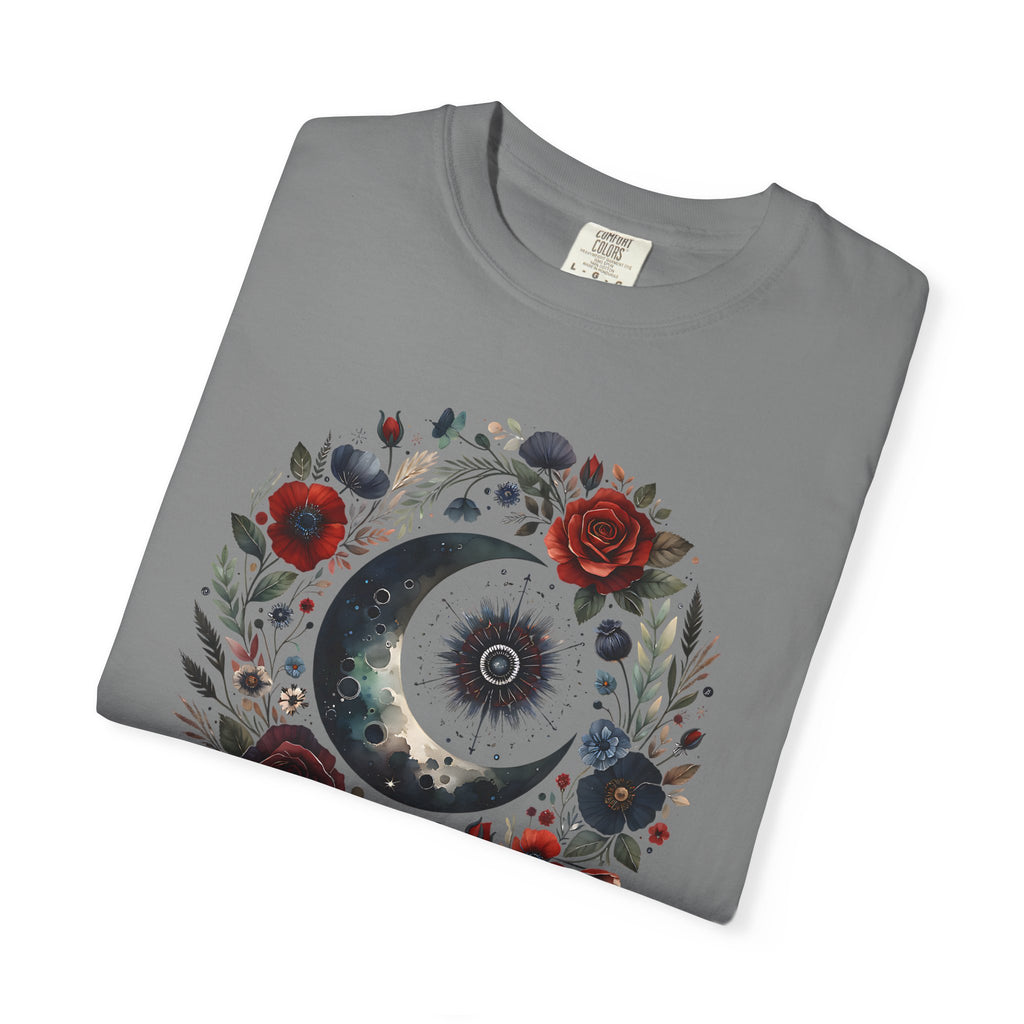 Mystical Moon T-Shirt — “Stay Mystical” Floral Crescent Tee - Dark Aesthetic T-Shirt - Midnight Eye, LLC