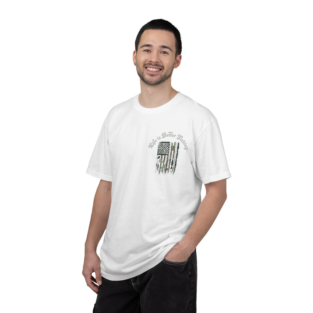Fishing Flag T-Shirt — "Life is Better Fishing" Graphic Tee - Patriotic Tee - Father's Day T-Shirt - Midnight Eye, LLC