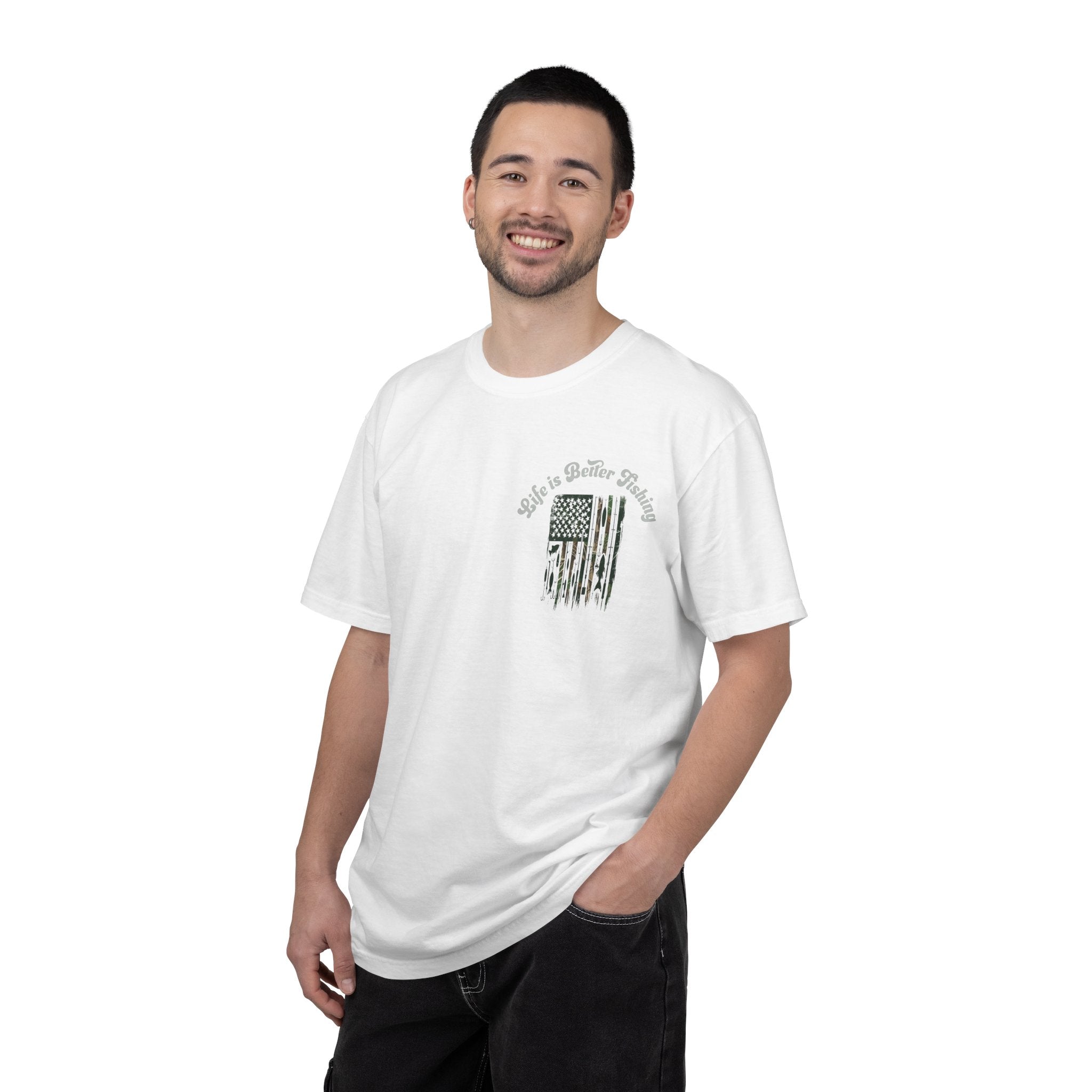 Fishing Flag T-Shirt — "Life is Better Fishing" Graphic Tee - Patriotic Tee - Father's Day T-Shirt - Midnight Eye, LLC