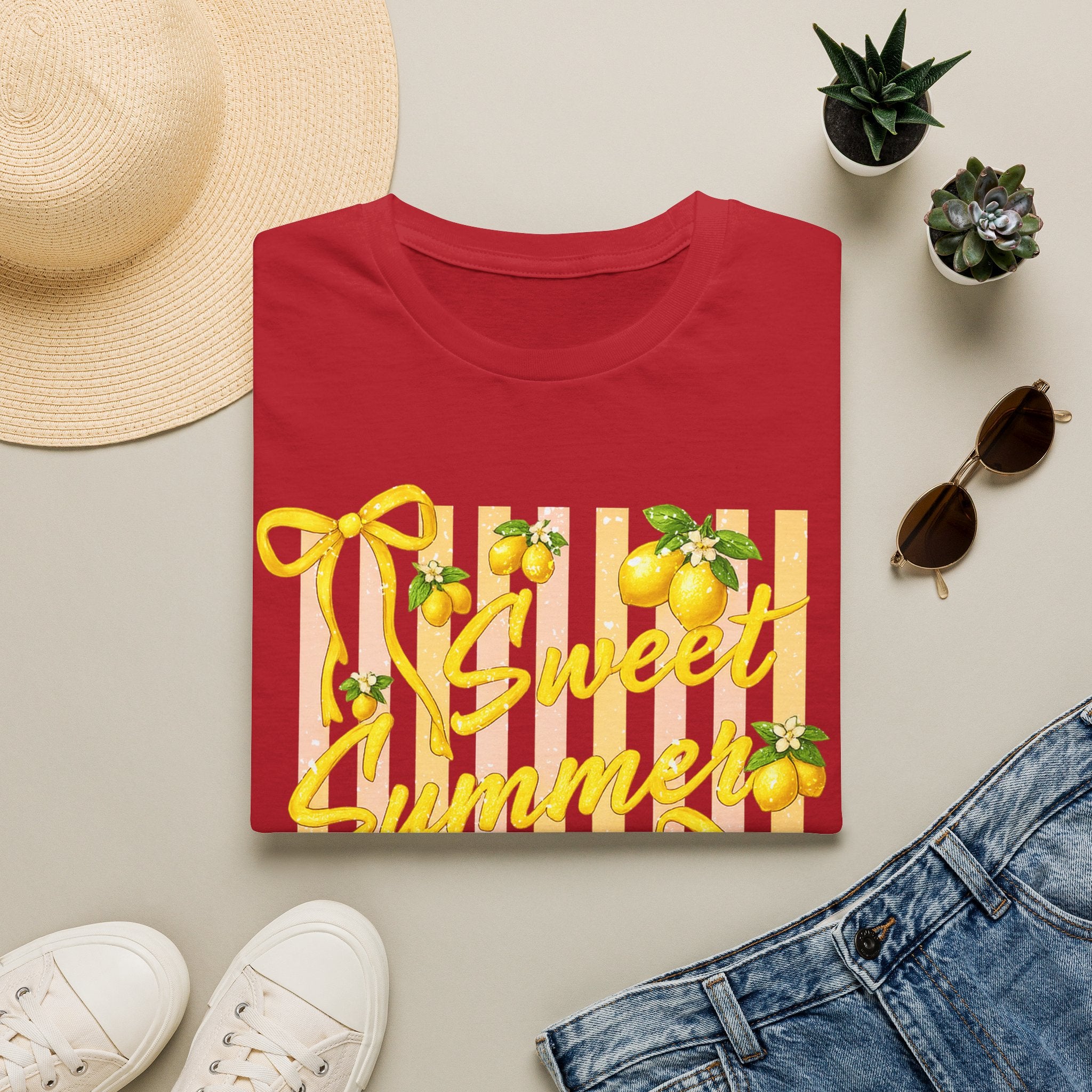 Sweet Summer Lemon Striped T-Shirt - Cute Bows Colorful Summer T-Shirt. Midnight Eye, LLC