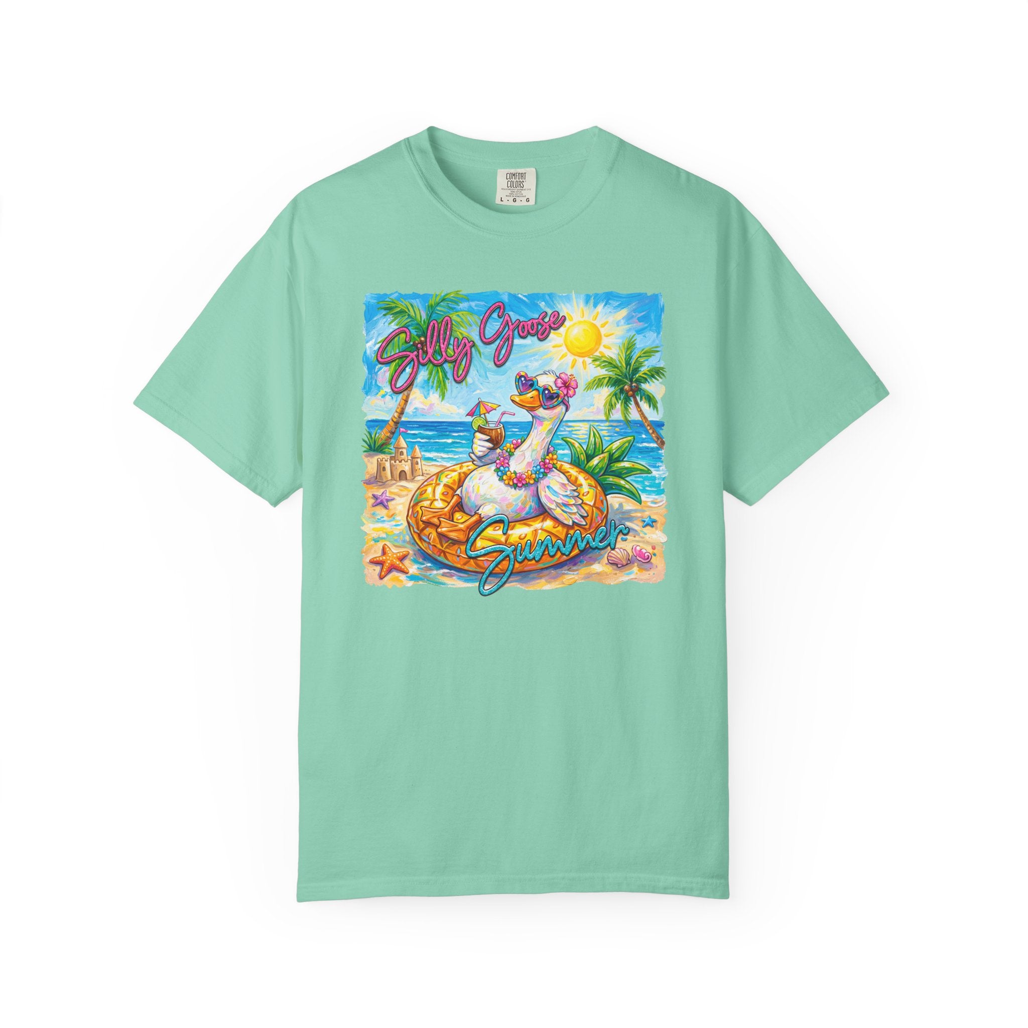 Silly Goose Summer T-Shirt - Colorful Summer Girl Tee - Beach Tee - Tropical T-Shirt - Midnight Eye, LLC