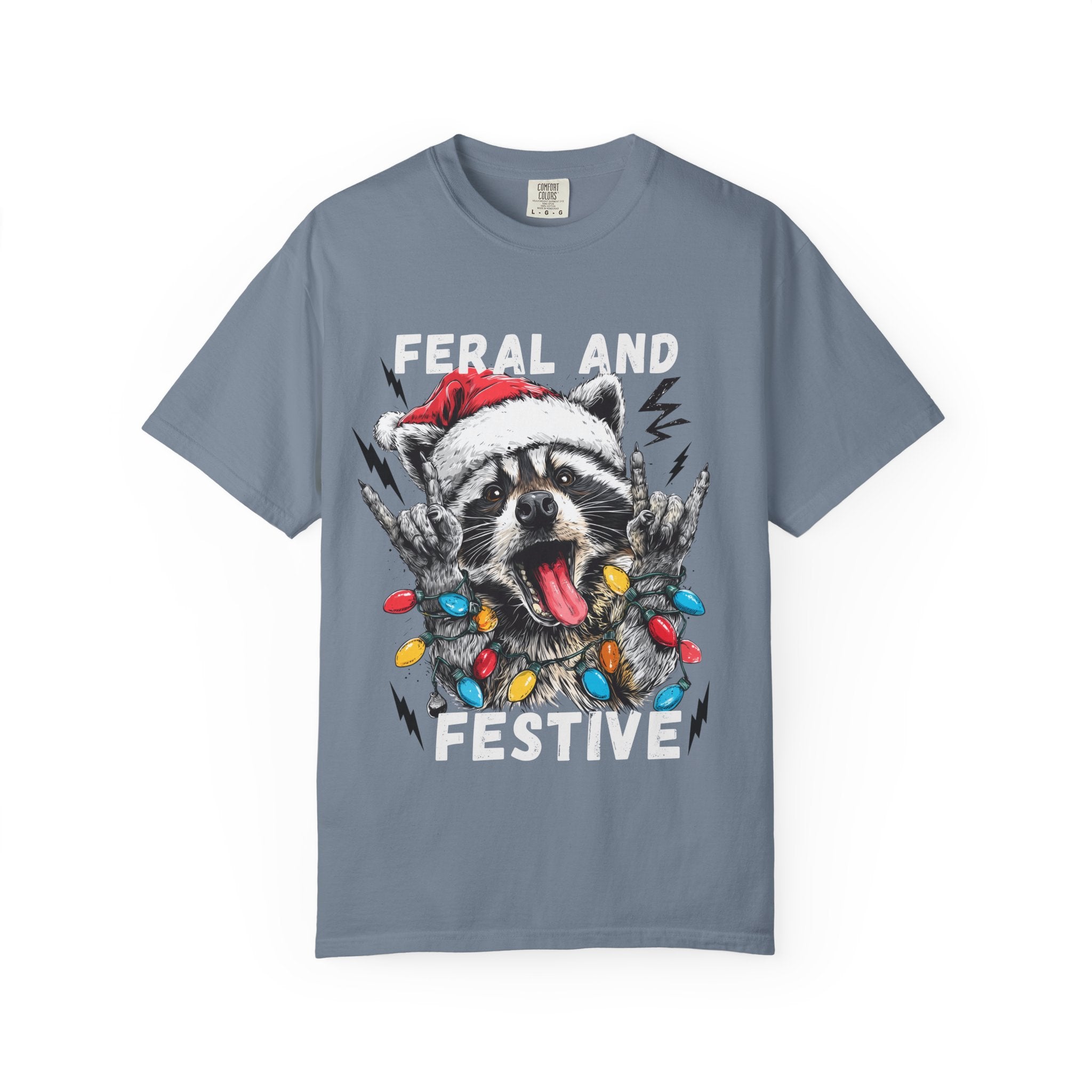 Feral and Festive Funny Raccoon Christmas T-Shirt - Racoon Graphic T-Shirt