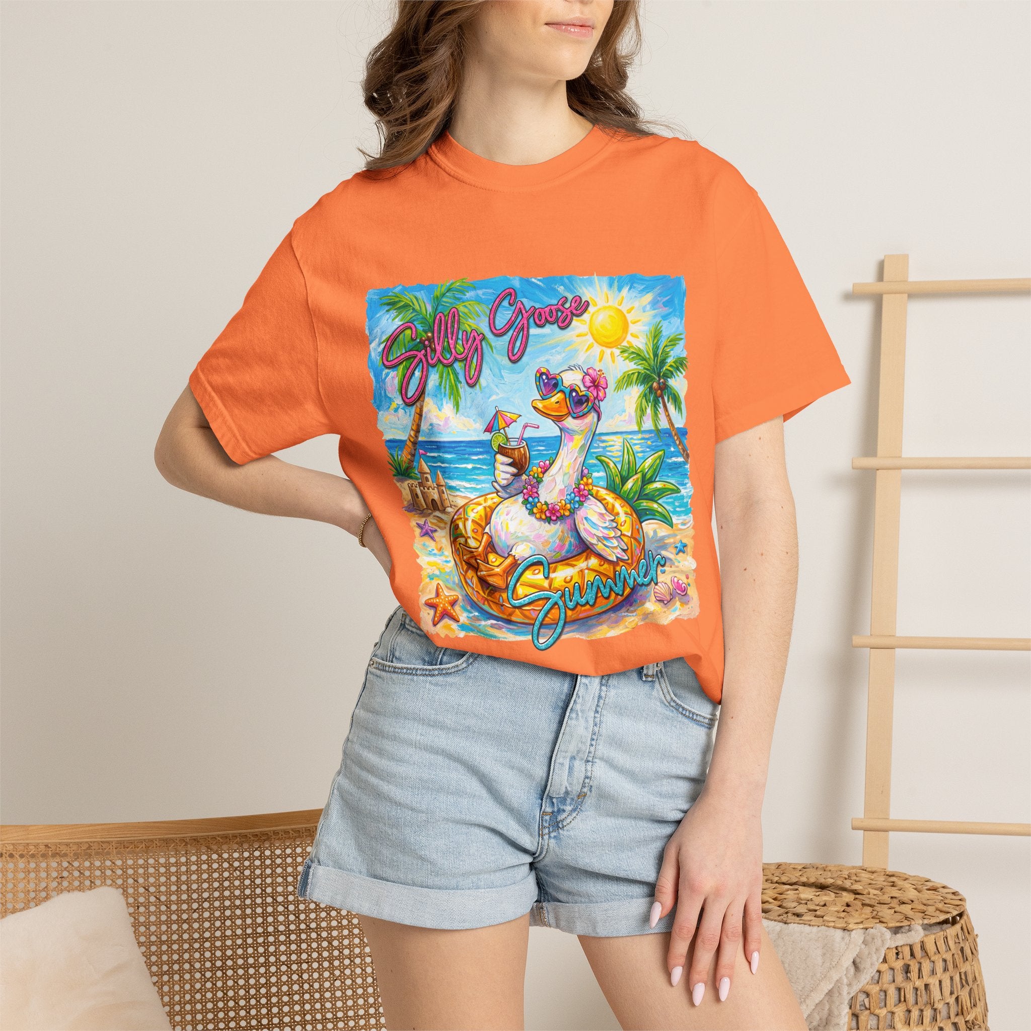Silly Goose Summer T-Shirt - Colorful Summer Girl Tee - Beach Tee - Tropical T-Shirt, Midnight Eye, LLC