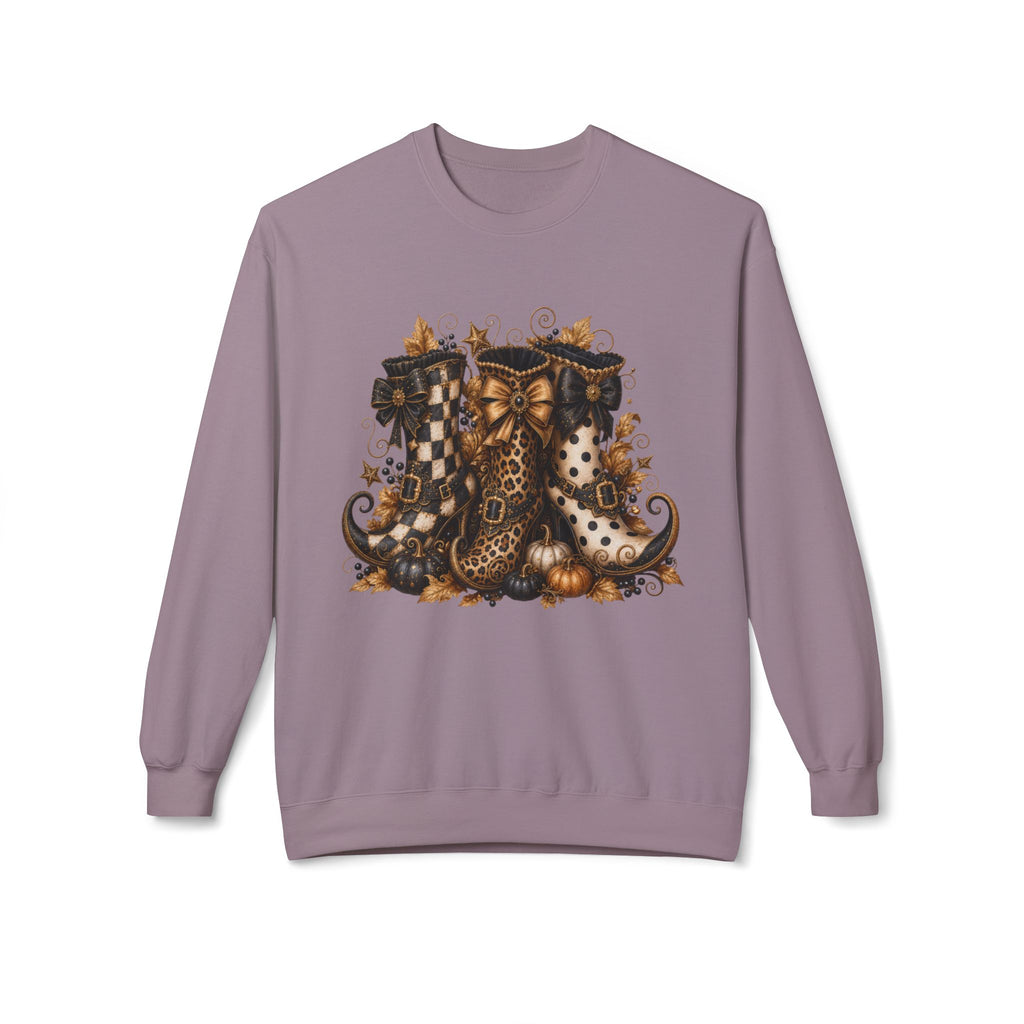 Halloween Boots Crewneck Sweatshirt — Autumn Witchy Vintage Goth Boot Trio Design
