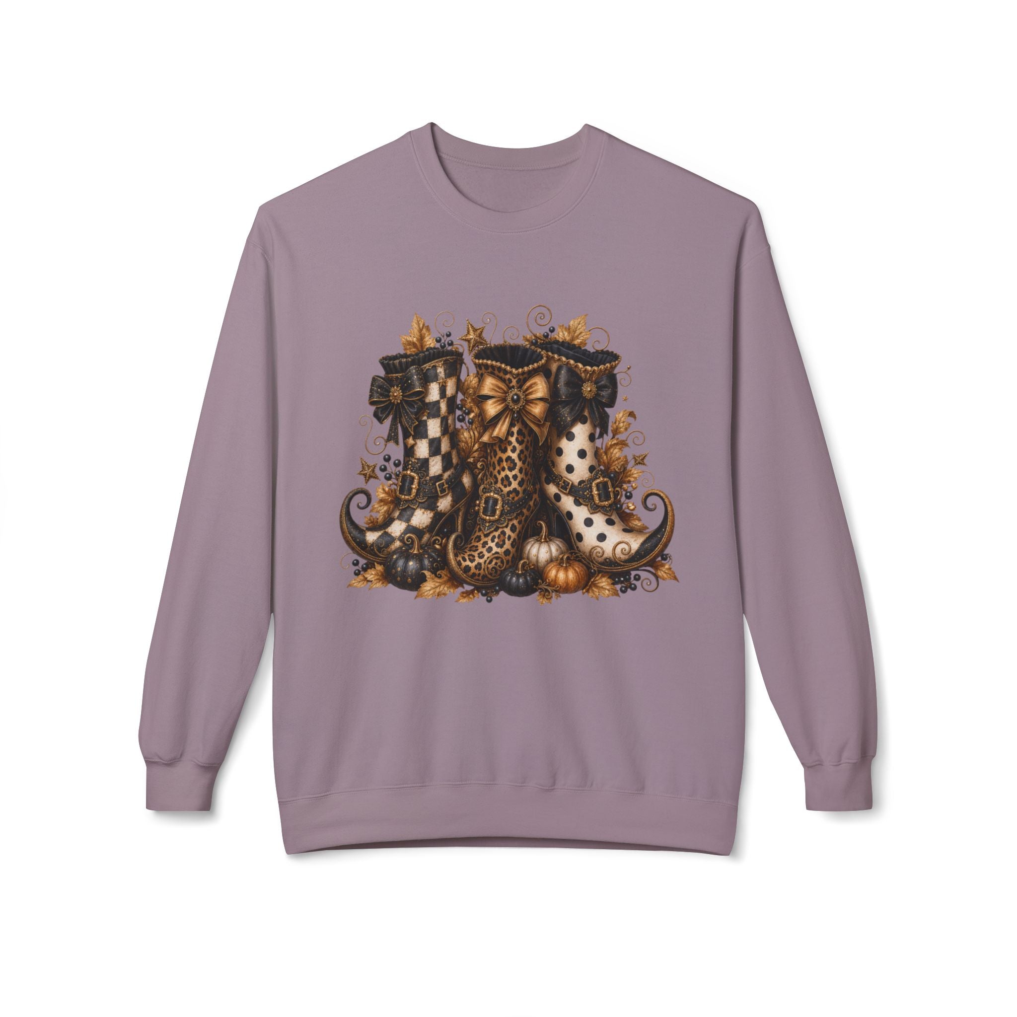 Halloween Boots Crewneck Sweatshirt — Autumn Witchy Vintage Goth Boot Trio Design