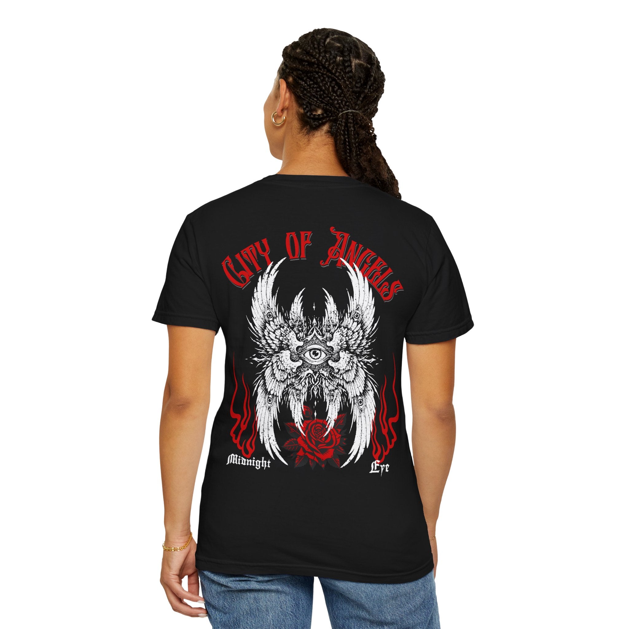 Winged-Eye Graphic Tee — Third Eye Rock Band Shirt - Streetwear Tee - Gothic Red Rose T-Shirt. Midnight Eye, LLC