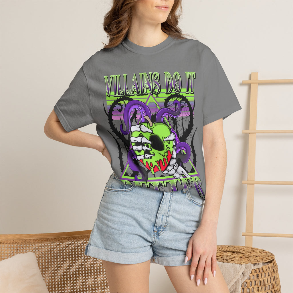 Villains Do It Better Graphic T-Shirt — Neon Monster Skull Tee. Midnight Eye, LLC