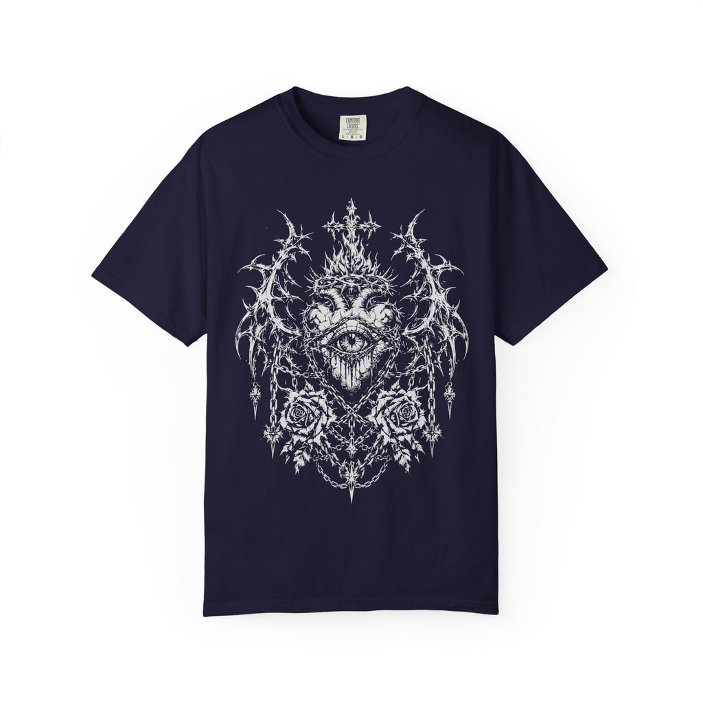 Mystic All-Seeing Eye Tee - Half Tone Eye and Roses Metal & Alternative Graphic T-Shirt