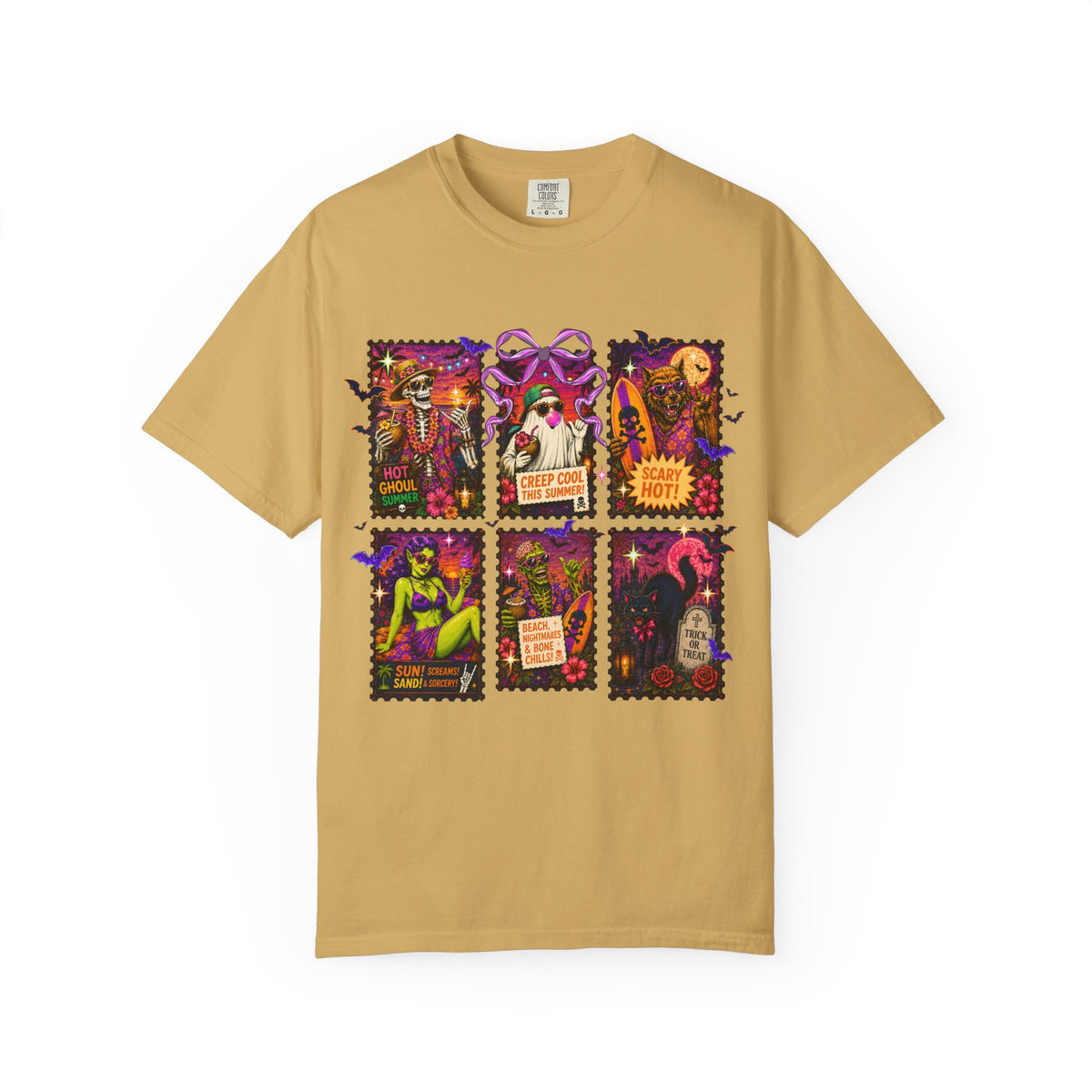Halloween Witch Postage Stamp T-Shirt — Vintage Spooky Pin-Up Graphic Tee. Midnight Eye, LLC