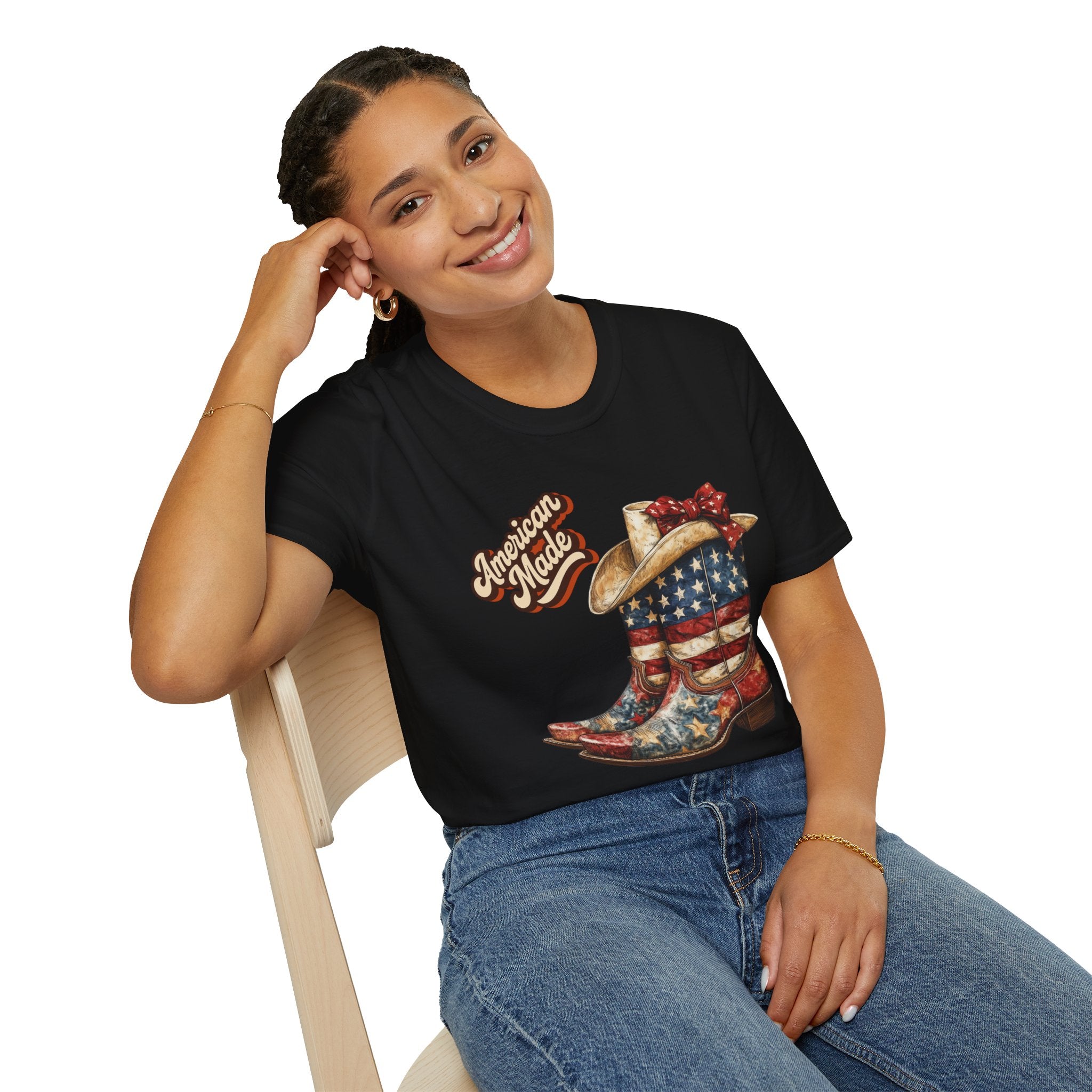 American Made Flag Girl Boots T-Shirt - Vintage Cowgirl Boots - Vintage Tee - Midnight Eye, LLC