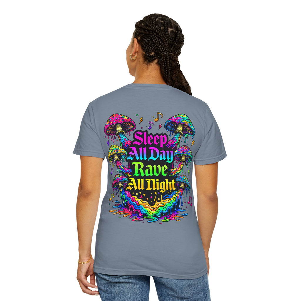 Rave Mushroom T-Shirt — “Mushroom Powered” Psychedelic Festival Tee - Midnight Eye, LLC