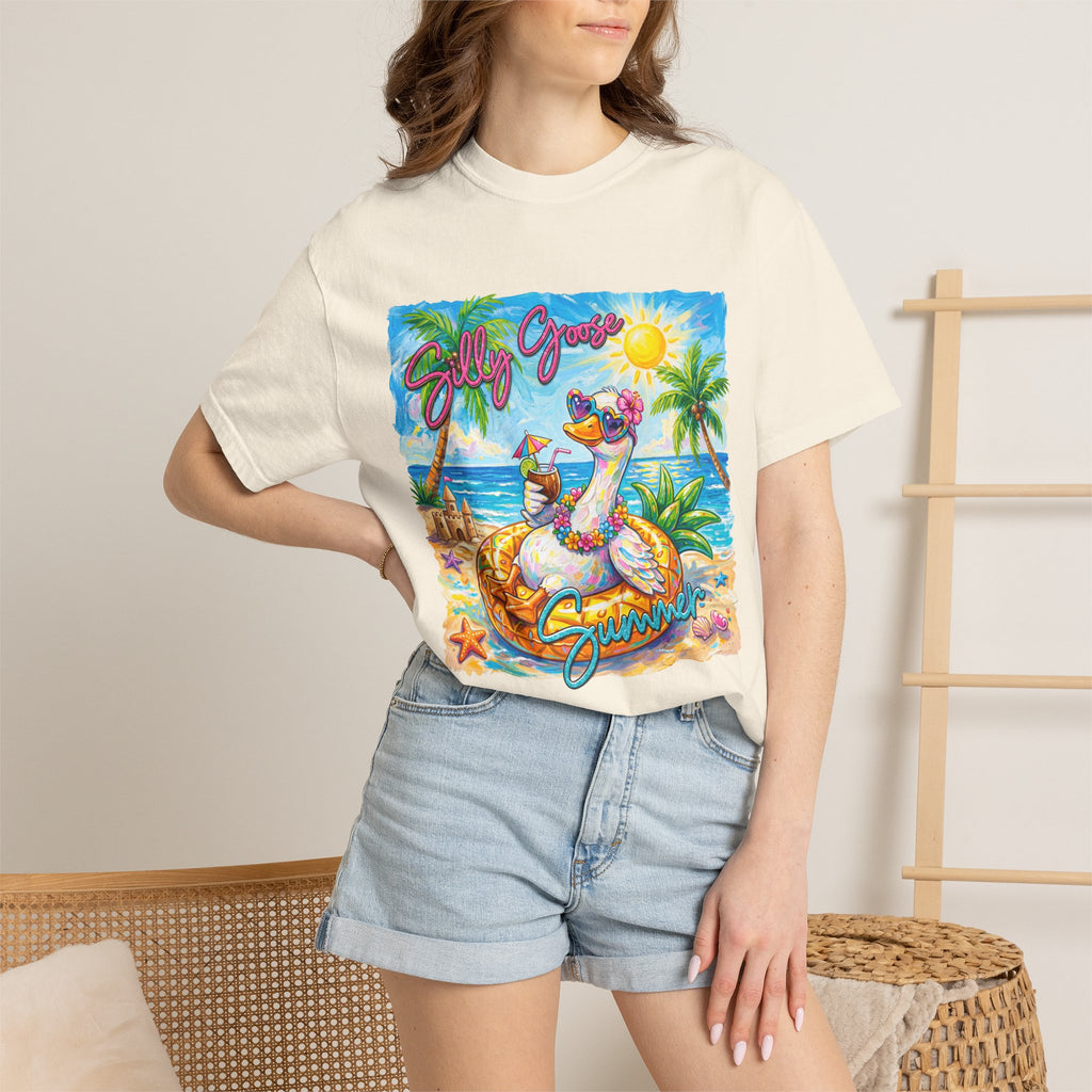 Silly Goose Summer T-Shirt - Colorful Summer Girl Tee - Beach Tee - Tropical T-Shirt, Midnight Eye, LLC