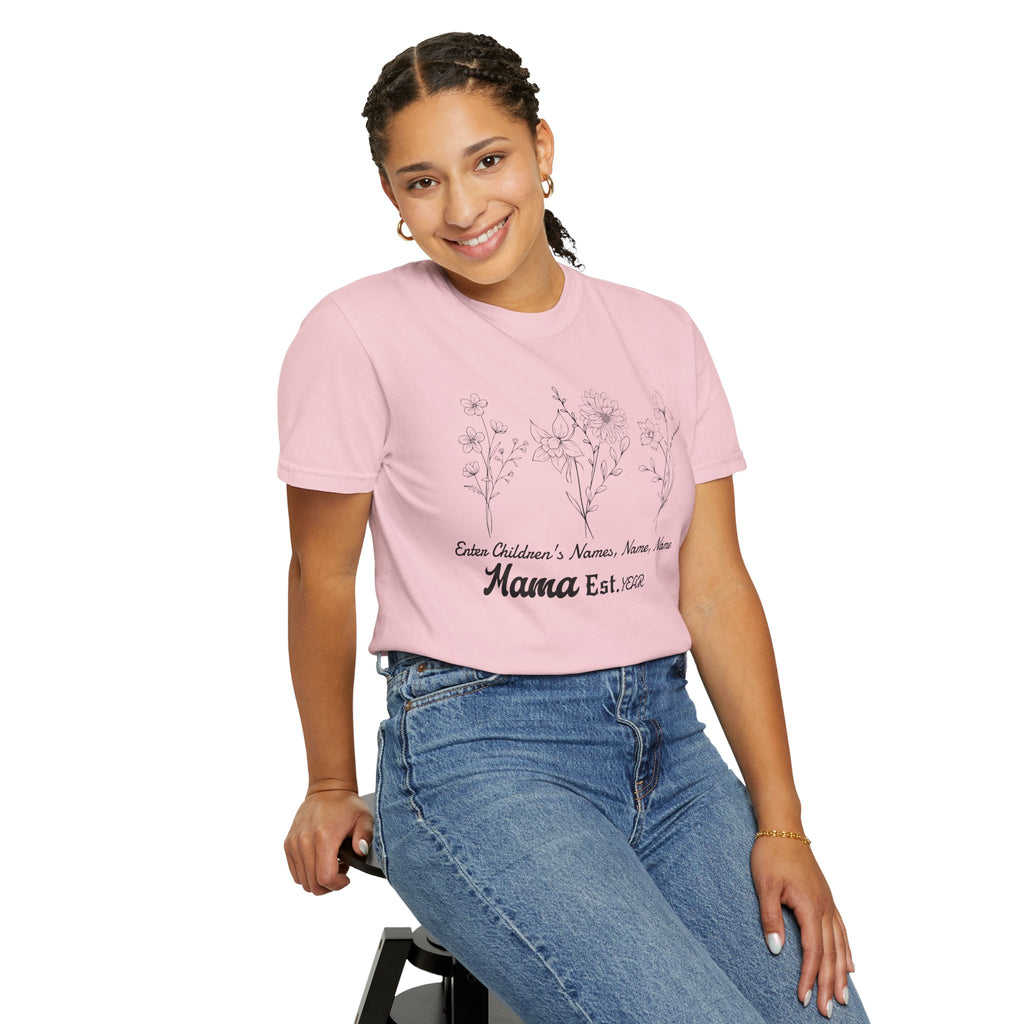 Mama Est. Personalized Floral T-Shirt — Child Name & Birth Year Tee - Midnight Eye, LLC