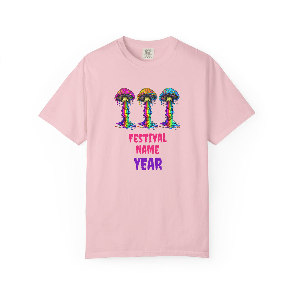 Personalized Rave Mushroom T-Shirt – Festival Tee. Enter Text and Year of Your Festival - Midnight Eye, LLC