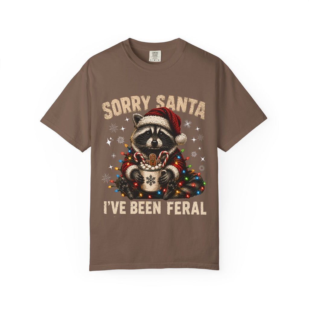 Sorry Santa I've Been Feral Cute Raccoon Christmas T-Shirt - Funny Racoon Tee