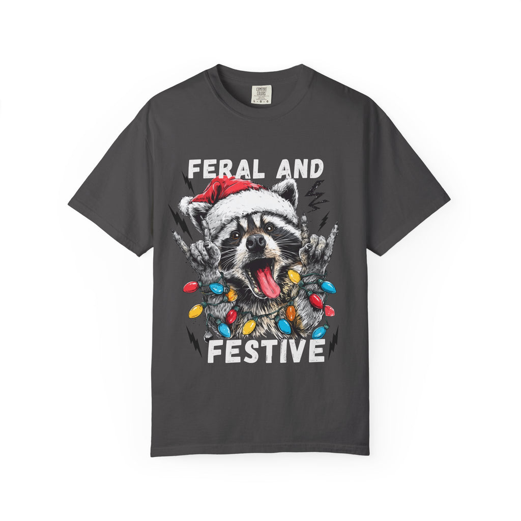 Feral and Festive Funny Raccoon Christmas T-Shirt - Racoon Graphic T-Shirt