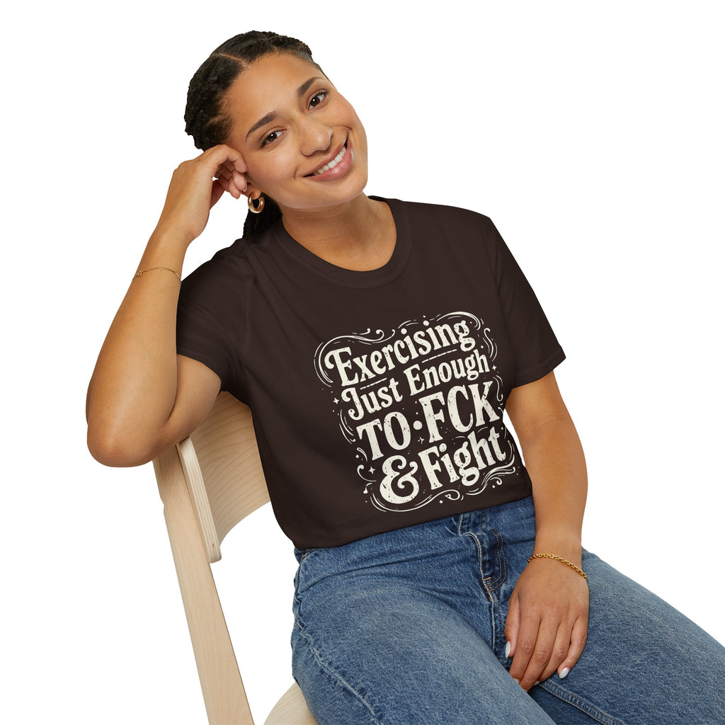Graphic Tee — "Exercising Just Enough to F*ck & Fight" - Funny and Sarcastic Tee - Midnight Eye, LLC