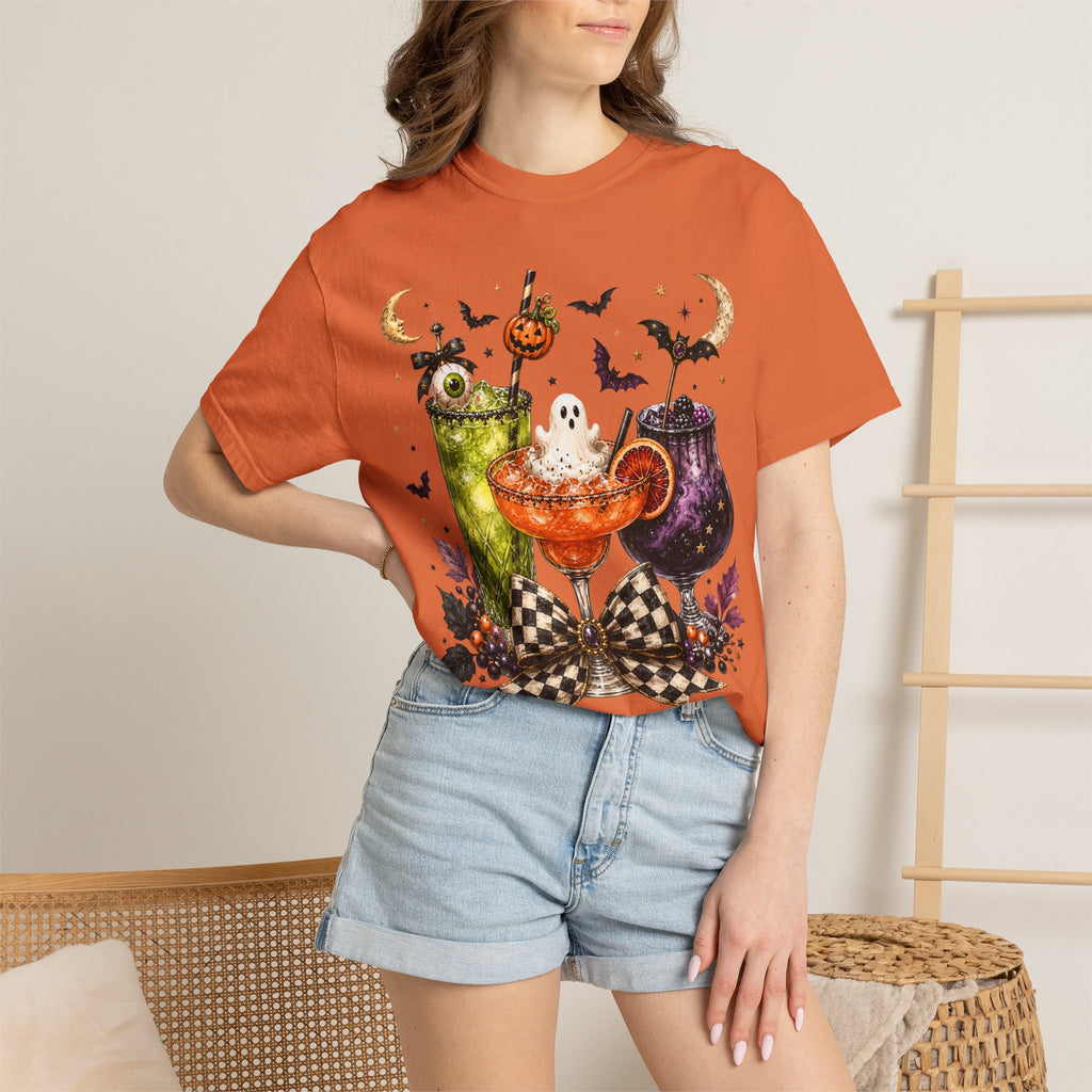 Halloween Cocktail T-Shirt — Spooky Drinks, Cute Bats & Pumpkins. Midnight Eye, LLC