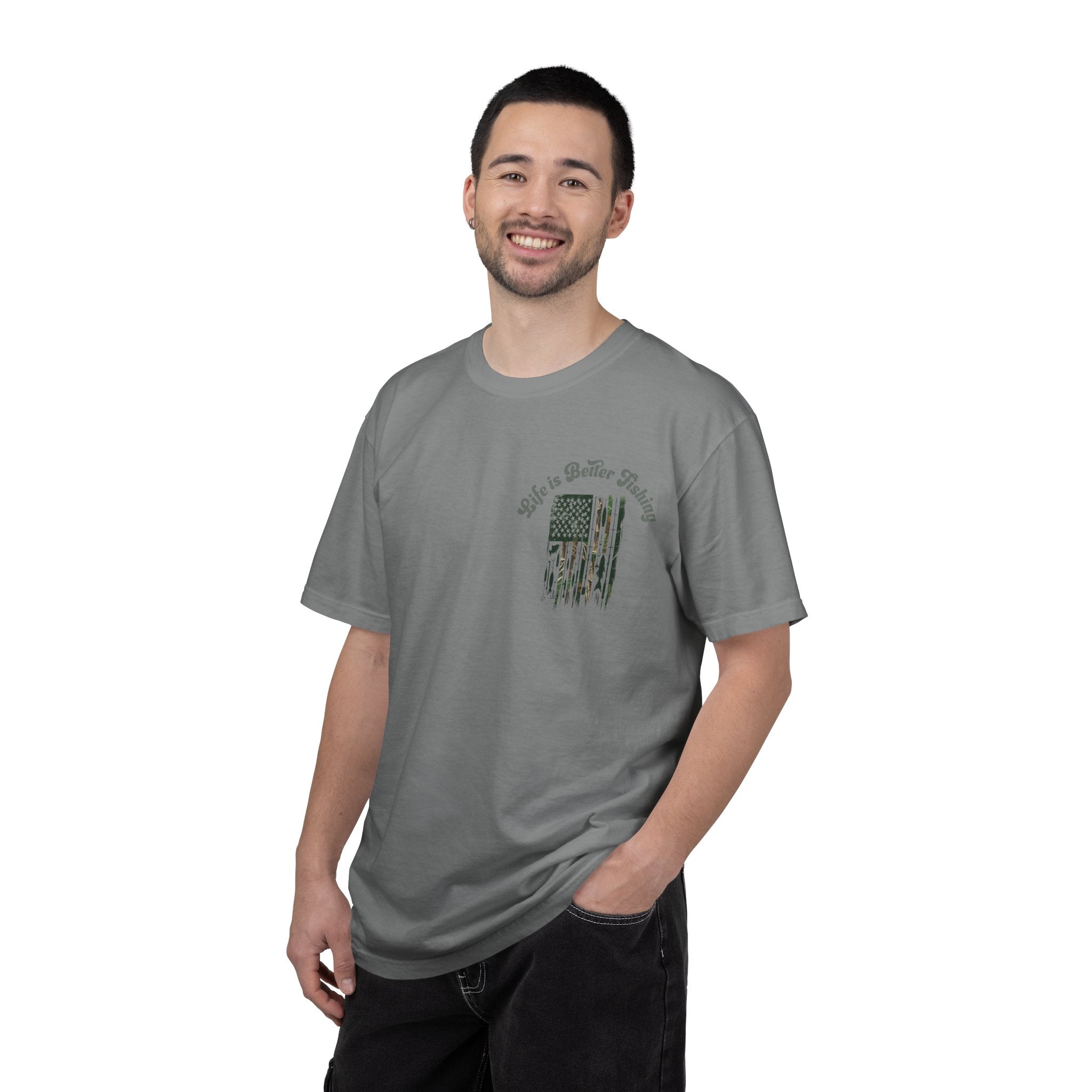 Fishing Flag T-Shirt — "Life is Better Fishing" Graphic Tee - Patriotic Tee - Father's Day T-Shirt - Midnight Eye, LLC