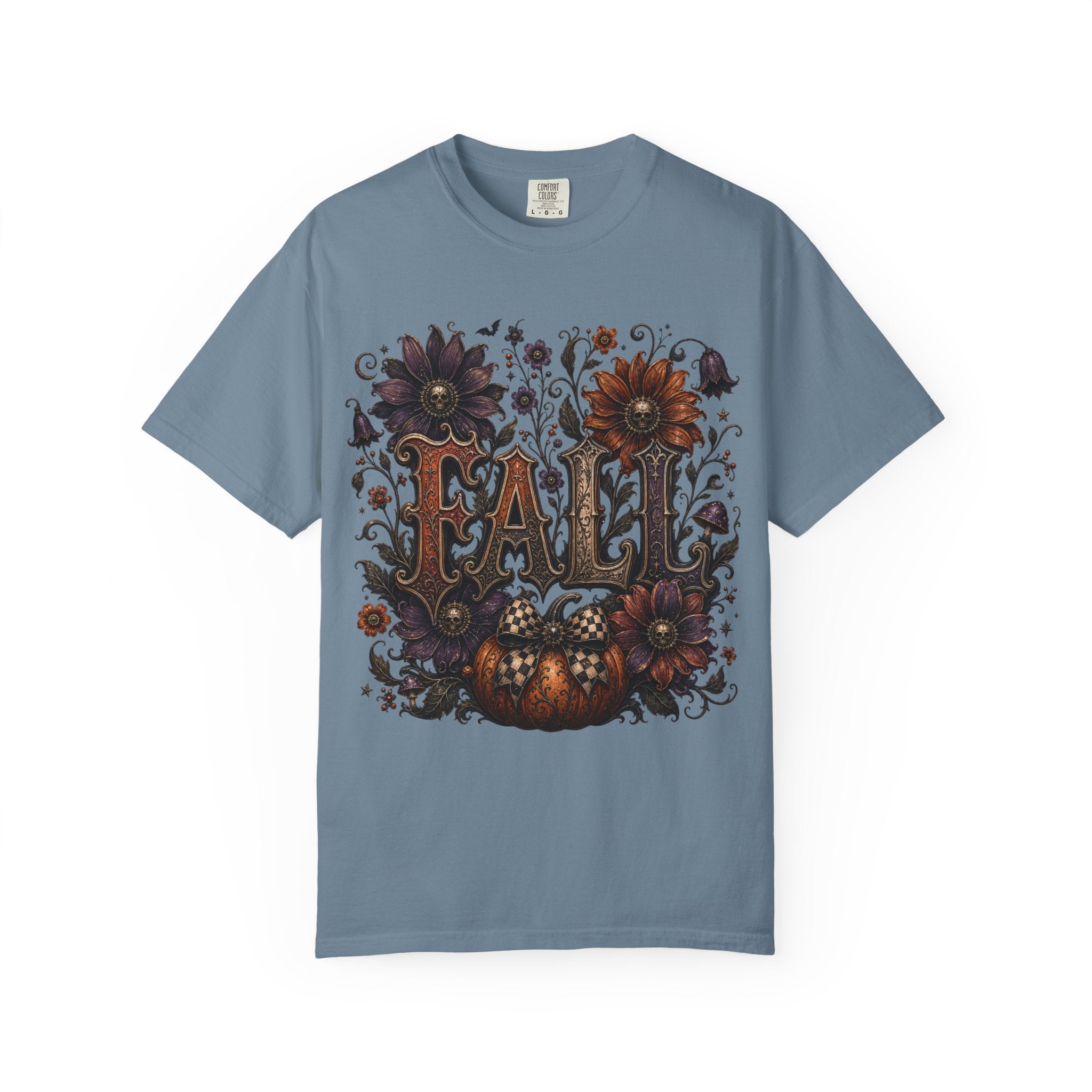 Fall Floral Pumpkin Long Sleeve Tee - Whimsical Goth Floral Fall Graphic T-Shirt. midnight Eye, LLC