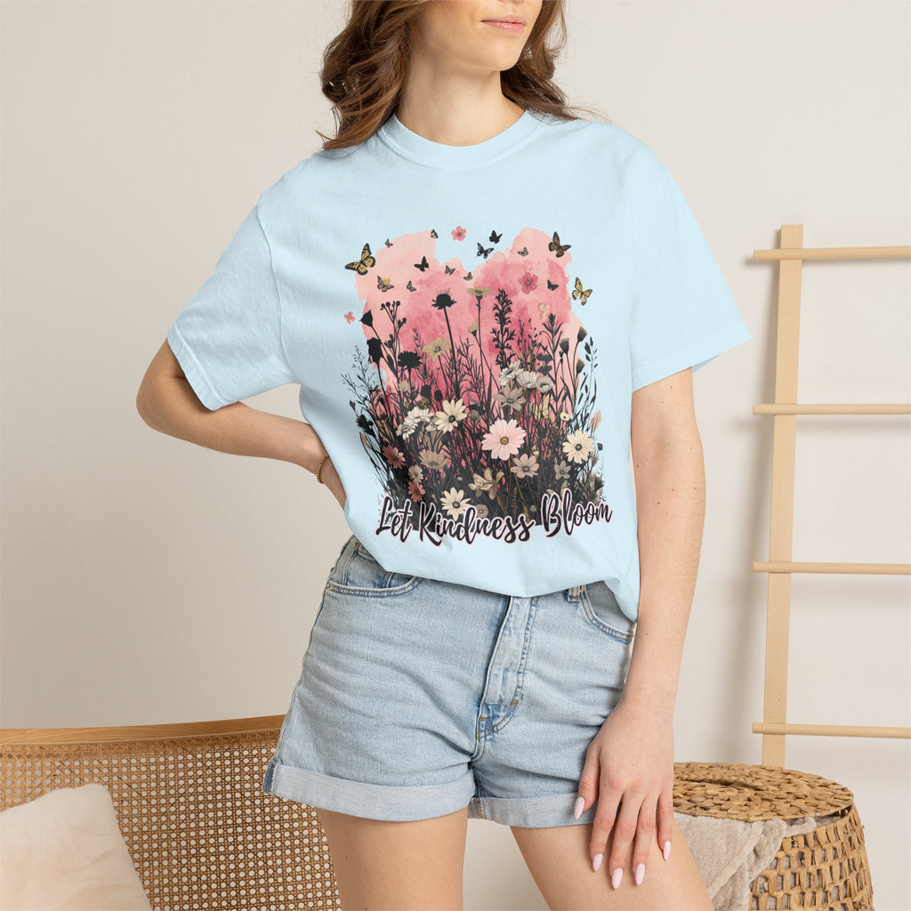 Let Kindness Bloom T-Shirt — Floral Garden Graphic Tee - Cute Motivational T-Shirt. Midnight Eye, LLC